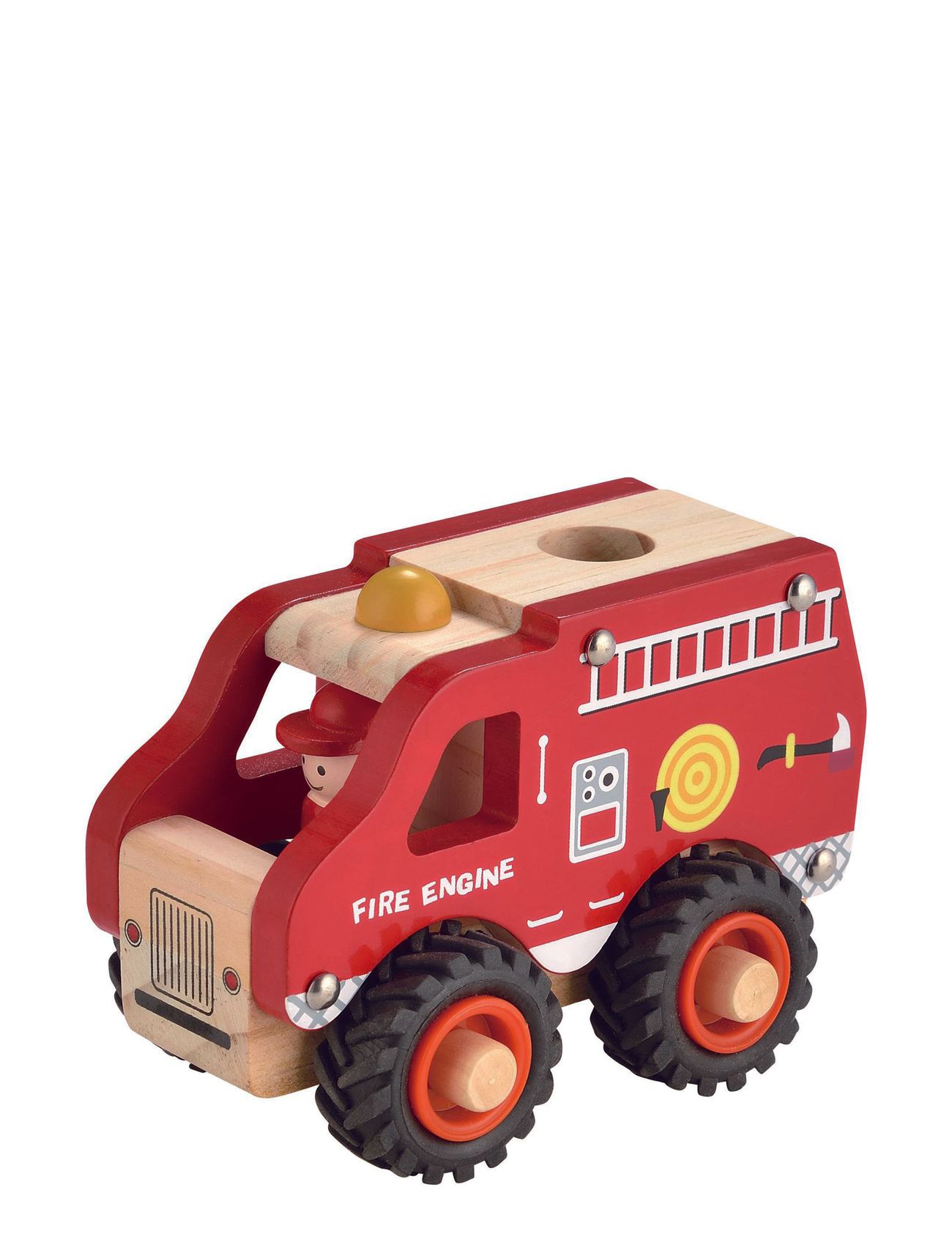 Wooden Fire Engine With Rubber Wheels Toys Toy Cars & Vehicles Toy Cars Fire Trucks Red Magni Toys