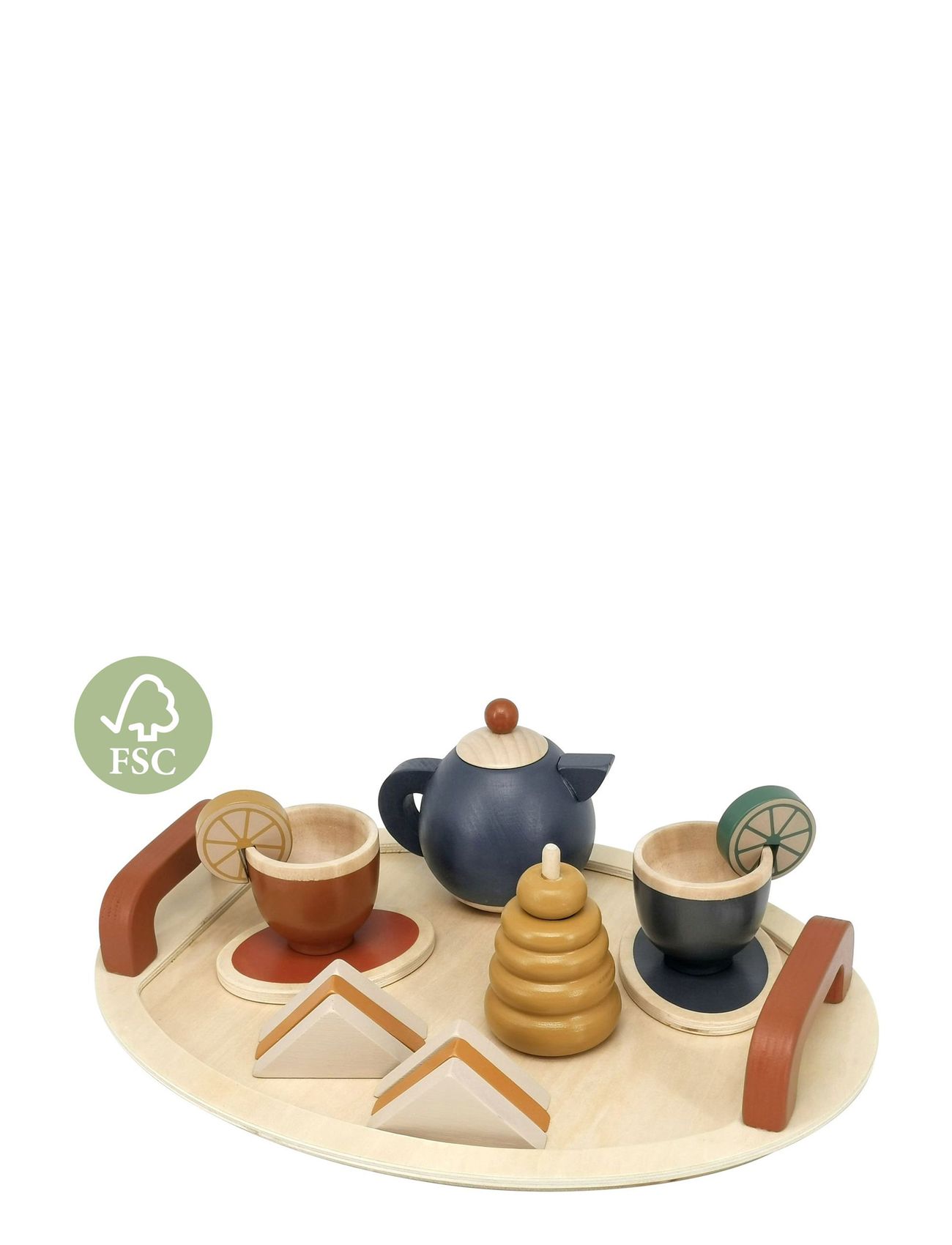 Tea Set With Tray In Fsc Wood Toys Toy Kitchen & Accessories Coffee & Tea Sets Multi/patterned Magni Toys