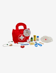 Doctor kit in a bag, 11 wooden pieces - lægesæt - multi coloured