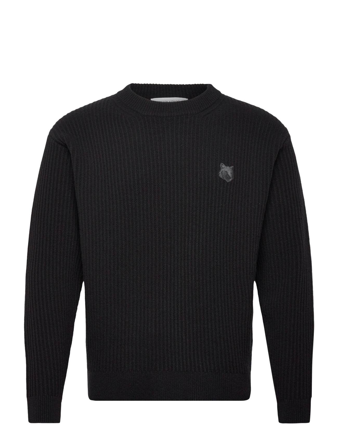 Maison Kitsune Fox Head Wool Ribbed Jumper, XL, Black, Strik > Runde Halse, Herre