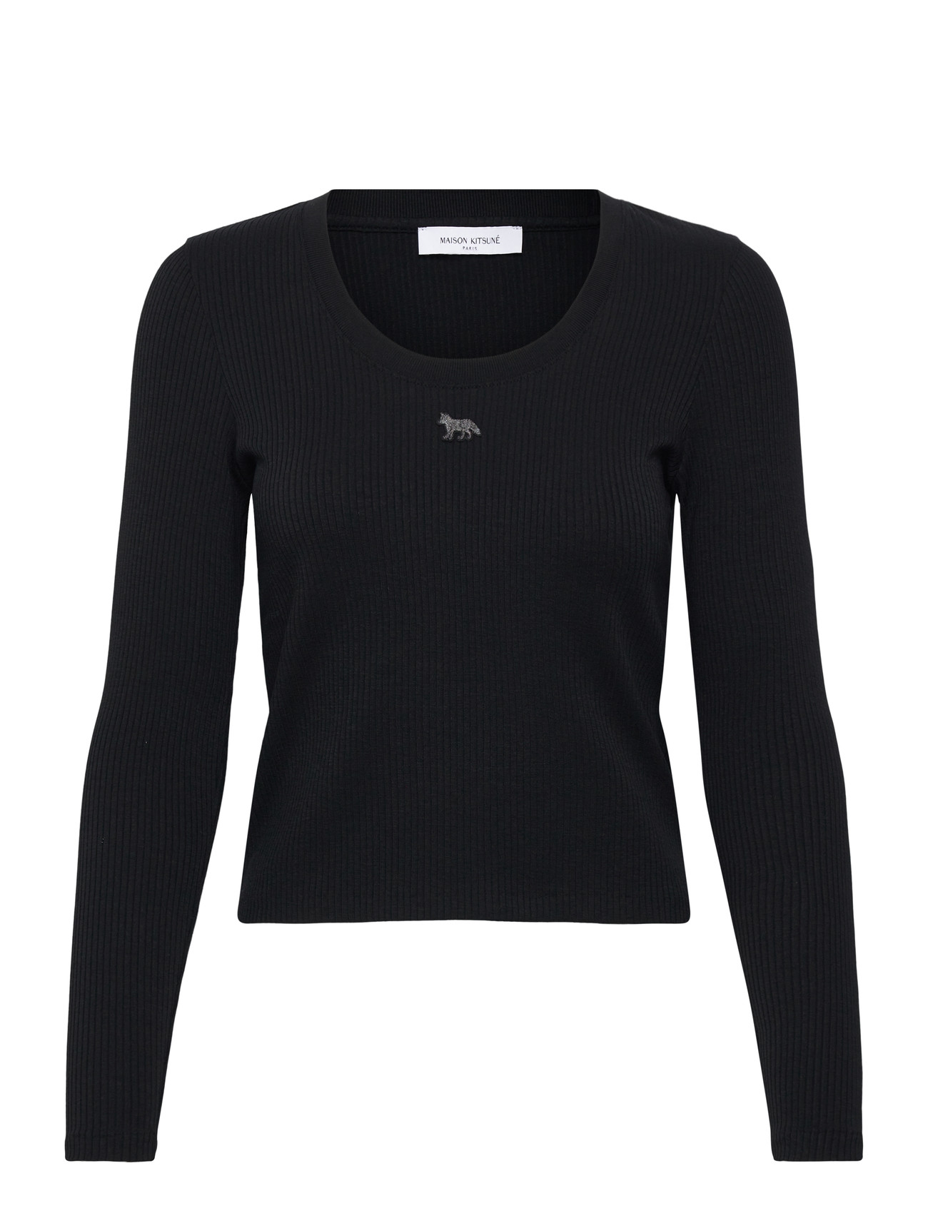 Maison Kitsune Ribbed Baby Fox Long Sleeve Tee-Shirt, M, Black, T-Shirts & Toppe > Langærmede, Dame