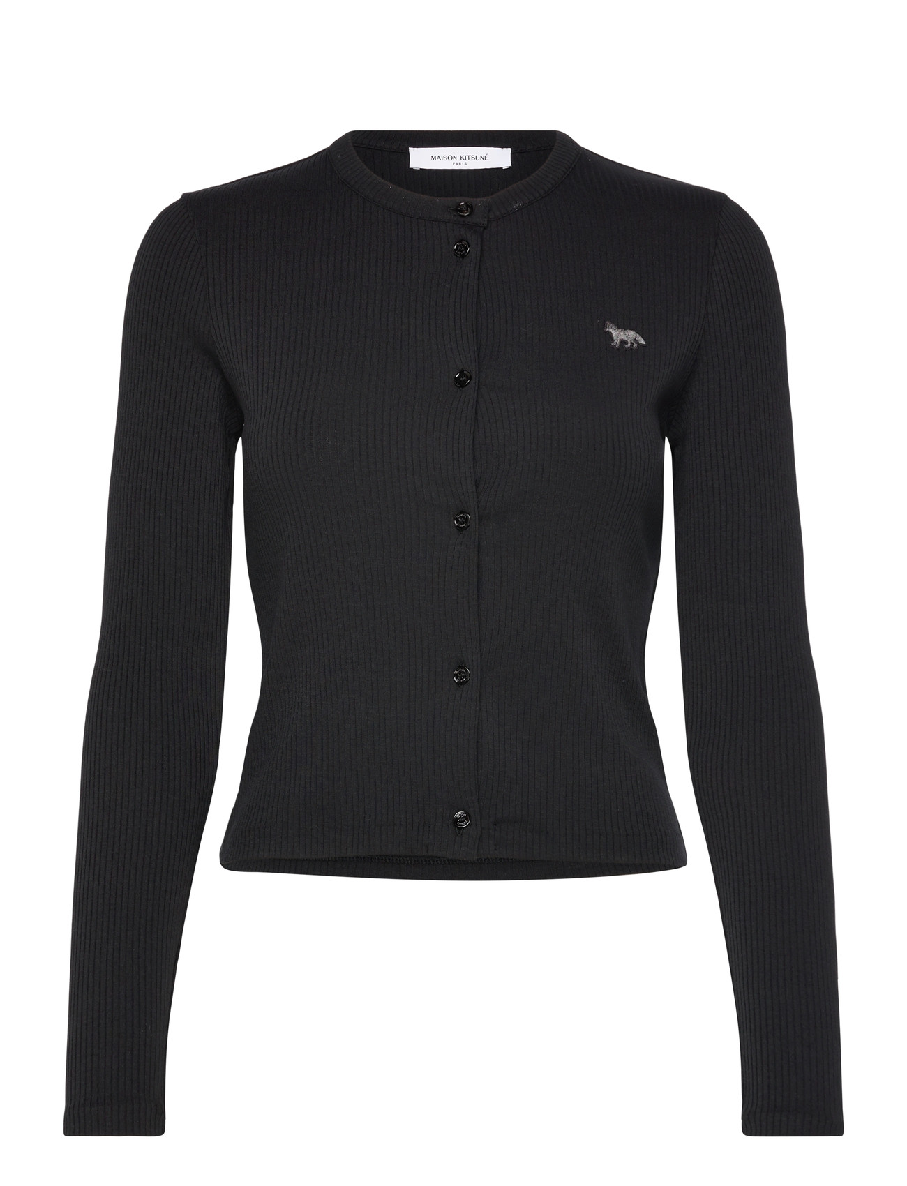 Maison Kitsune Ribbed Baby Fox Cardigan Black, XS, Black, Strik > Cardigans, Dame