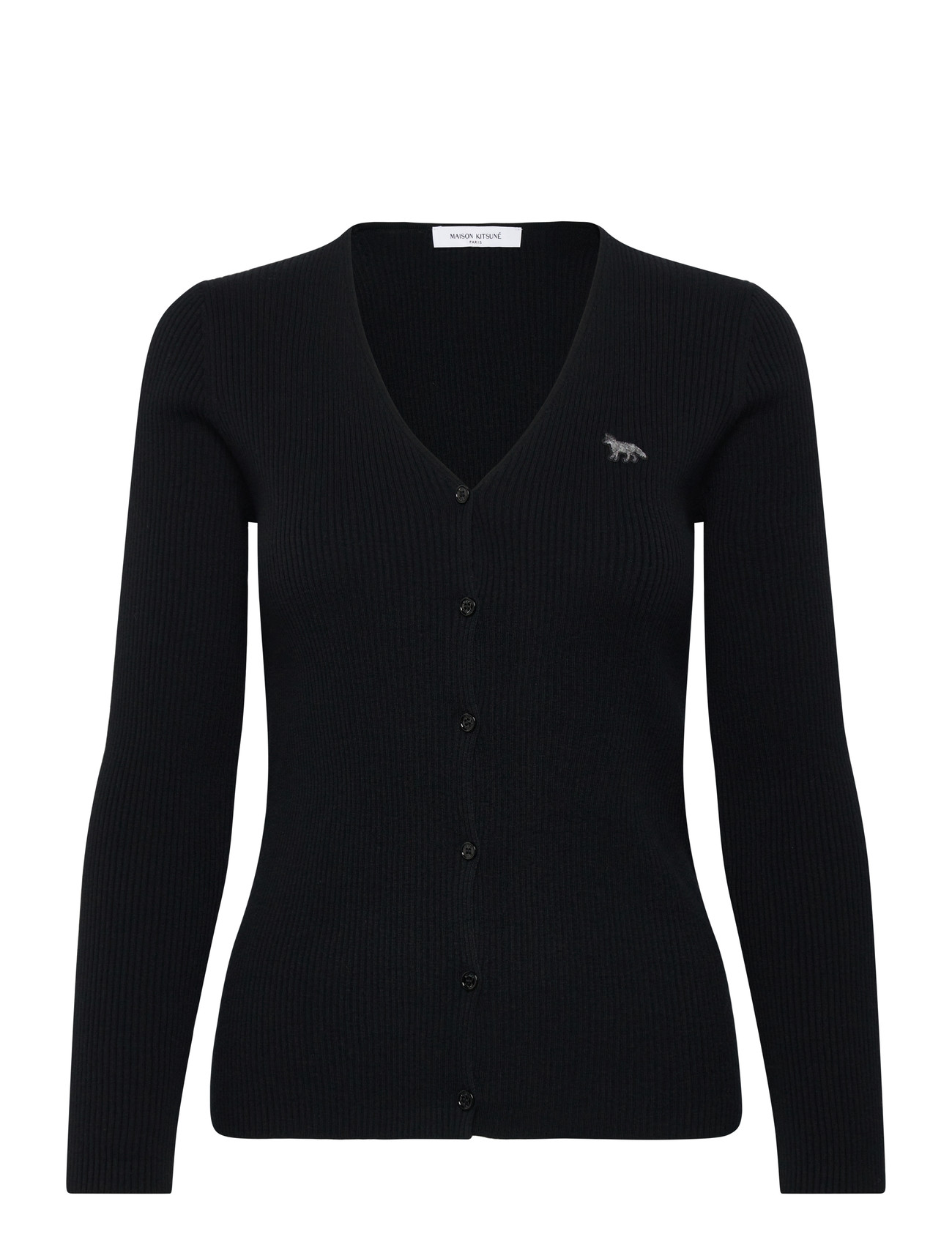 Maison Kitsune Baby Fox Fine Rib Wool Cardigan Black, XS, Black, Strik > Cardigans, Dame