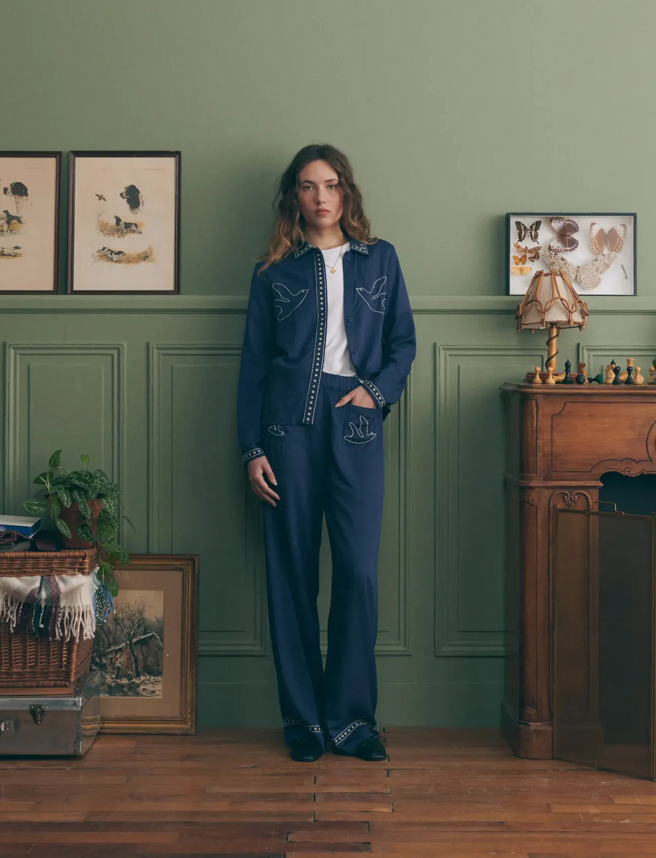 Maison Labiche Valles Birds, XL, Blue, Skjorter > Langærmede, Dame