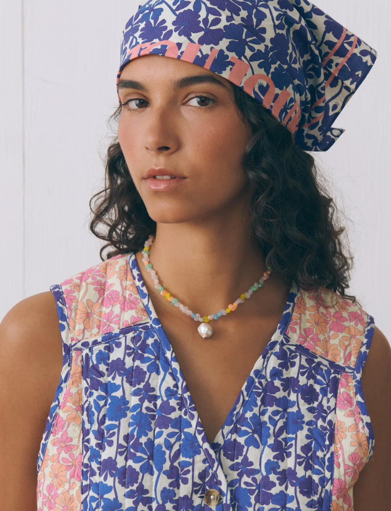 Maison Labiche Lampue Retro Flower, One Size, Blue, Tørklæder > Letvægtstørklæder, Dame