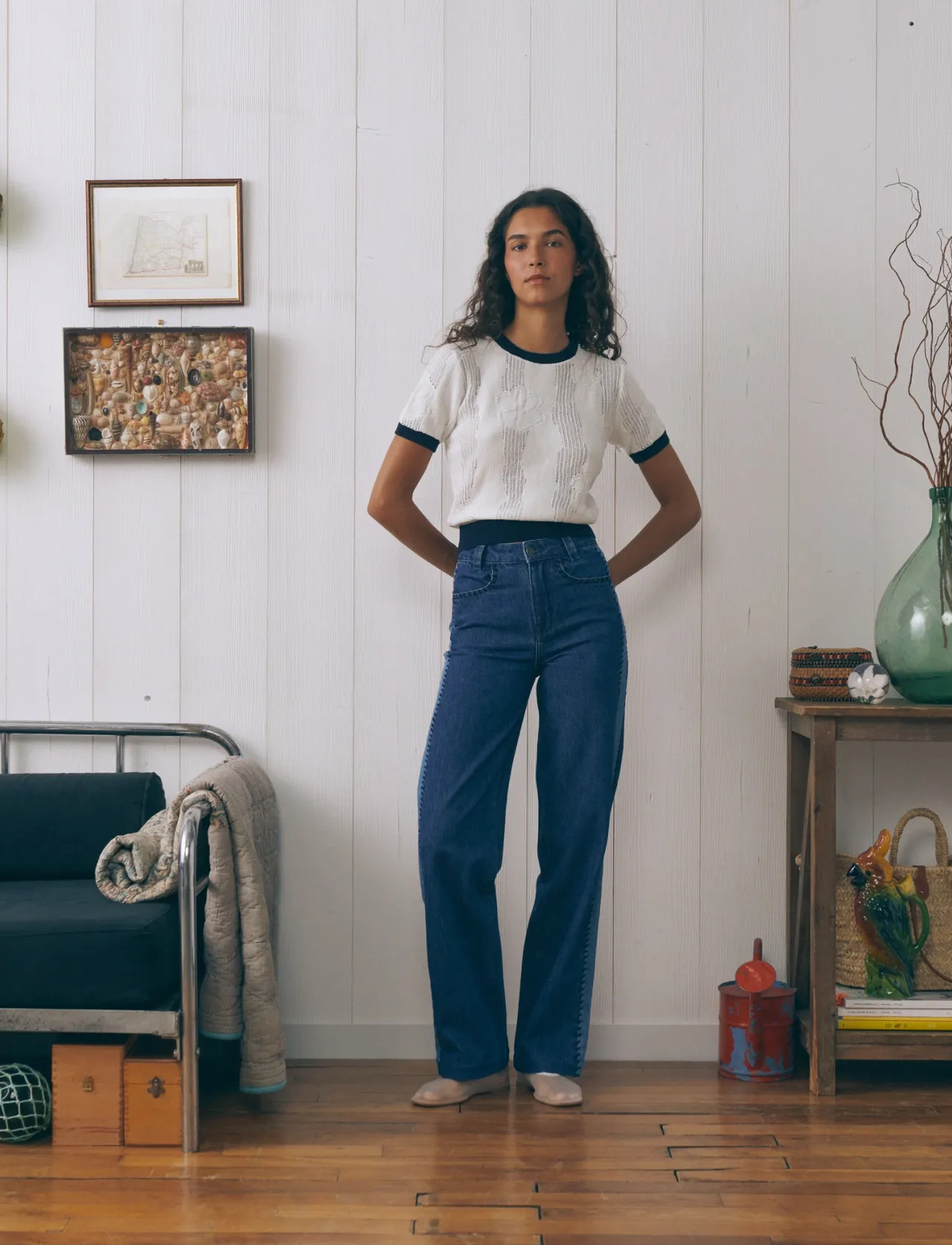 Maison Labiche Gravilliers Flowers, XS/S, White, T-Shirts & Toppe > Kortærmede, Dame
