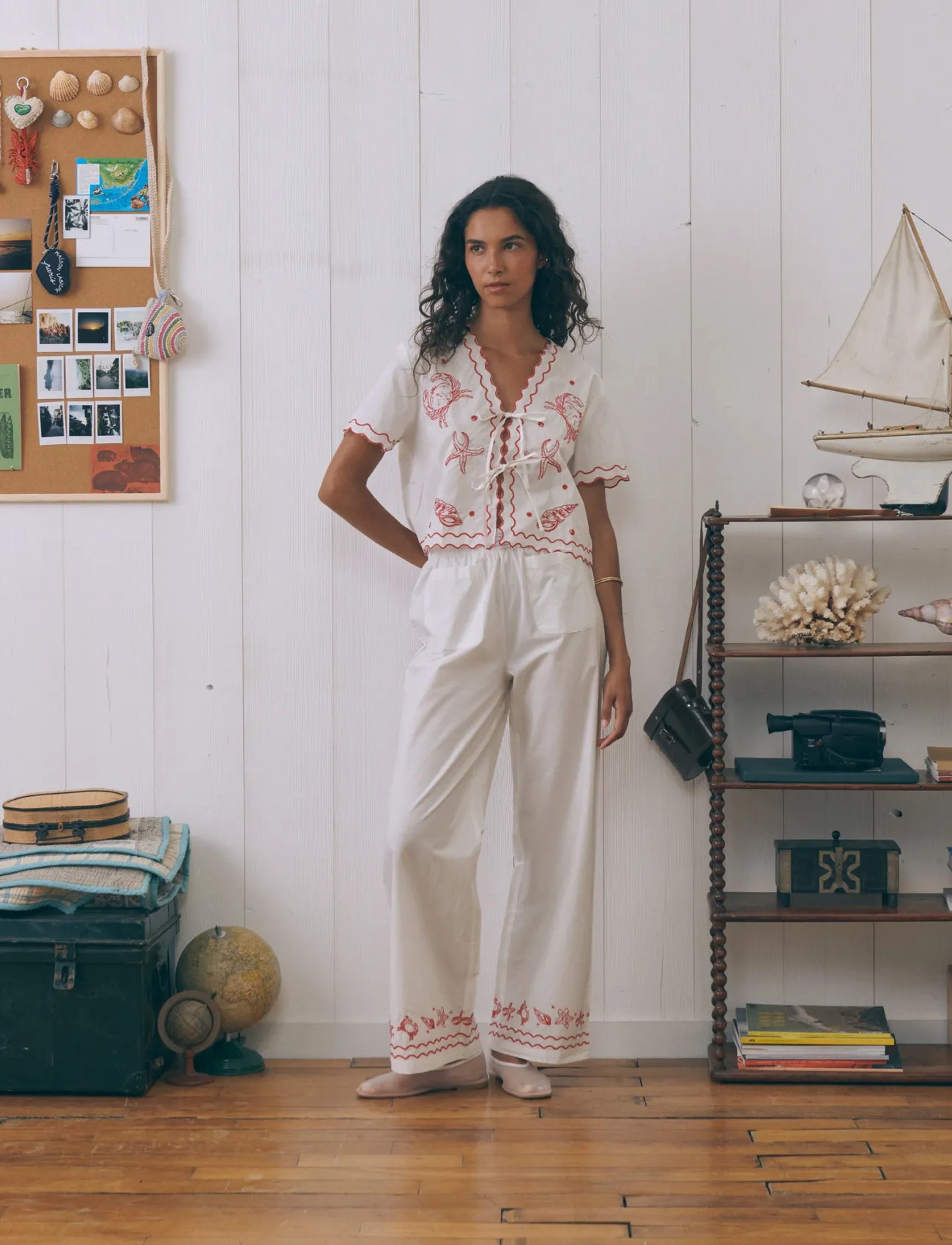 Maison Labiche Veneur Seashells, XL, White, Skjorter > Kortærmede, Dame