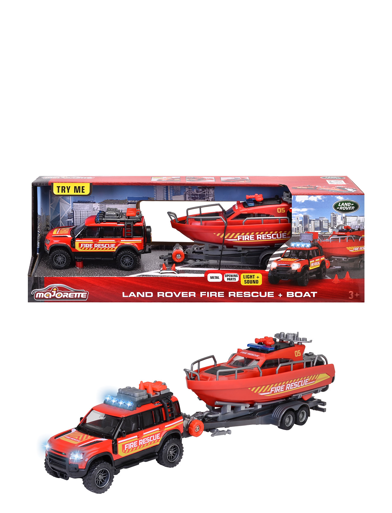 Majorette Grand Series - Land Rover Fire Truck With Rescue Boat Toys Toy Cars & Vehicles Toy Vehicles Trucks Multi/patterned Majorette