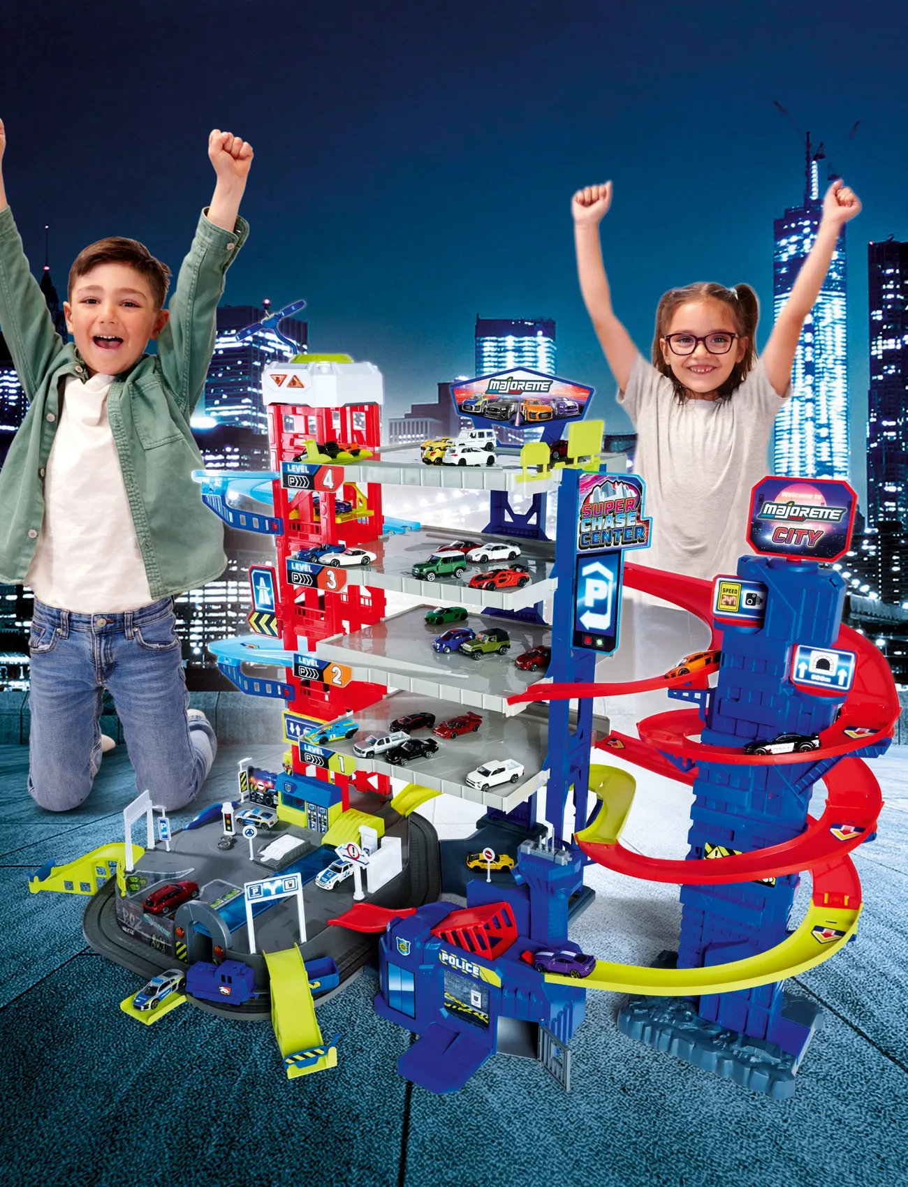 Majorette Majorette Majorette Super Chase Center+5 Vehicles, One Size, Multi/patterned, Legetøjsbiler Og -Køretøjer > Garager Til Køretøjer, Børn