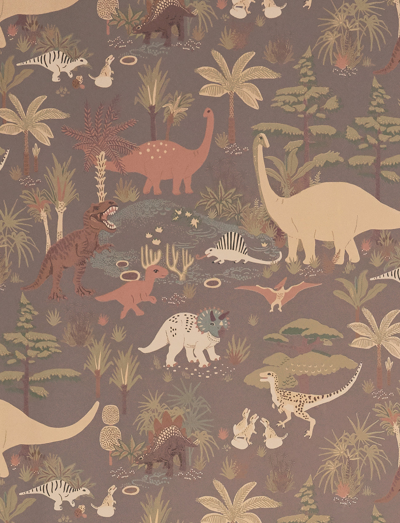 Majvillan Wallpaper Dinosaur Vibes Evening Grey, 1005X 53 cm, Grey, Kids Decor > Wallpapers, Børn
