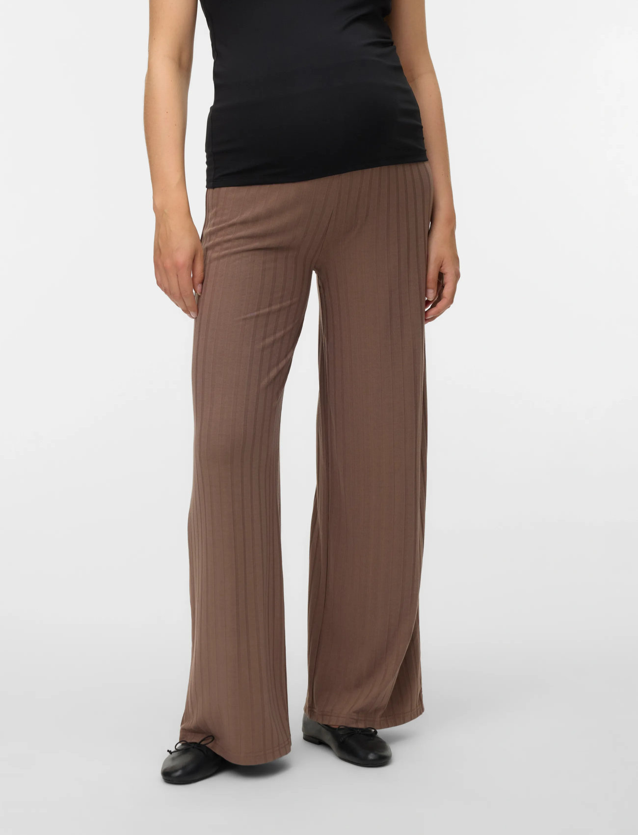 Mamalicious mllucy Wide Rib Jrs Pants Hw, L, Brown, Bukser > Brede Ben, Dame