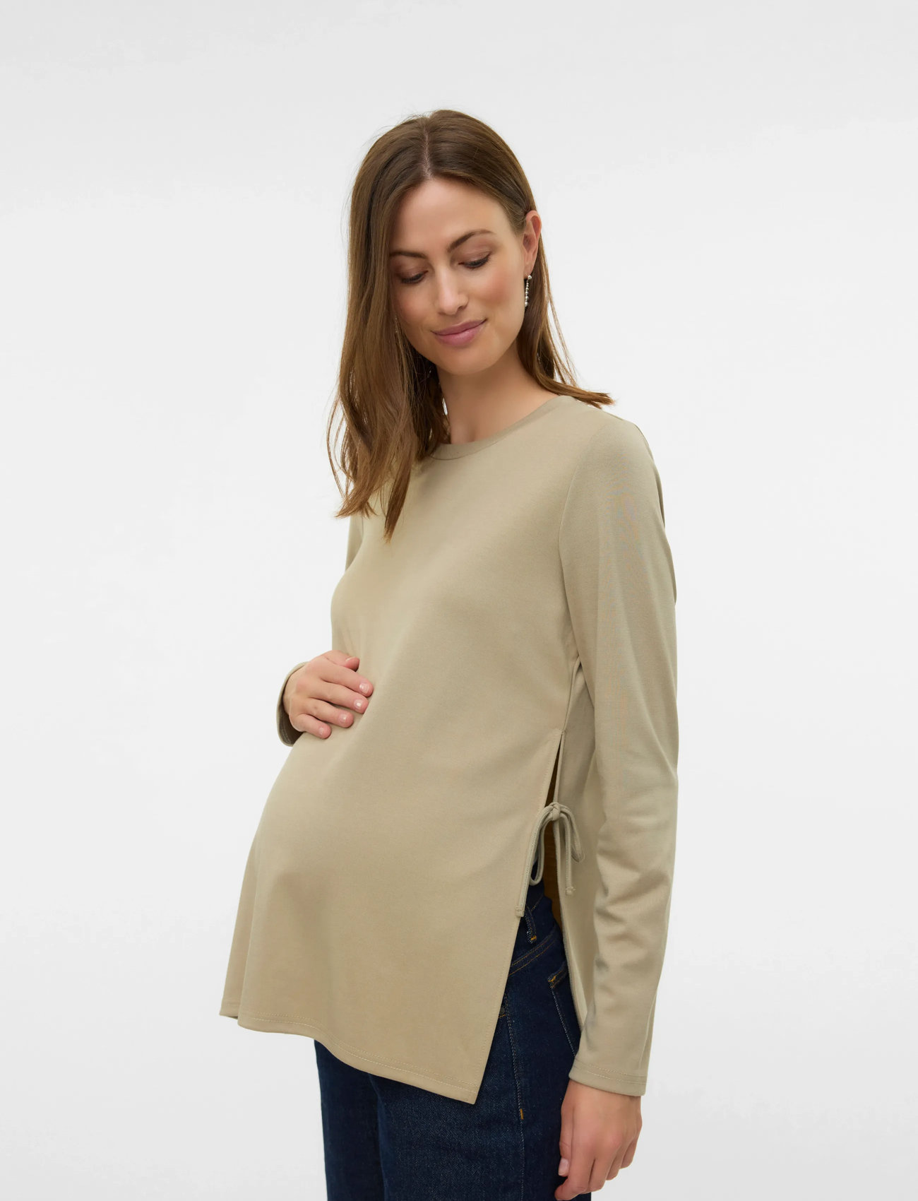 Mamalicious mlrina Vita Ls Jrs Top 2F, S, Beige, T-Shirts & Toppe > Langærmede, Dame
