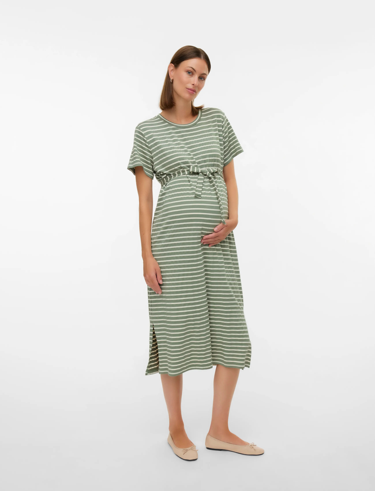Mamalicious mlamila Ss Jrs Midi Dress, XL, Green, Kjoler > Knælange Og Midi, Dame