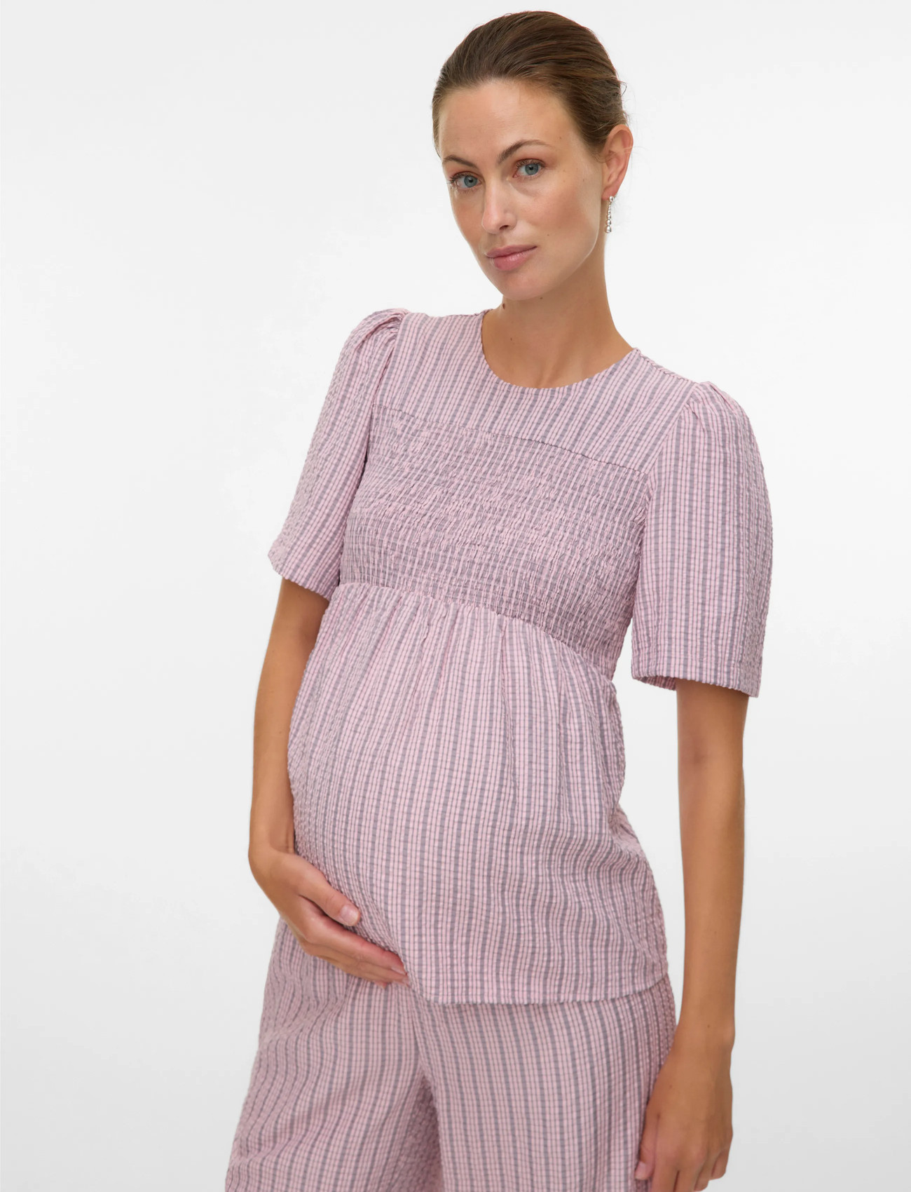 Mamalicious mlida 2/4 Smock Wo Top, XXL, Pink, Bluser > Kortærmede, Dame