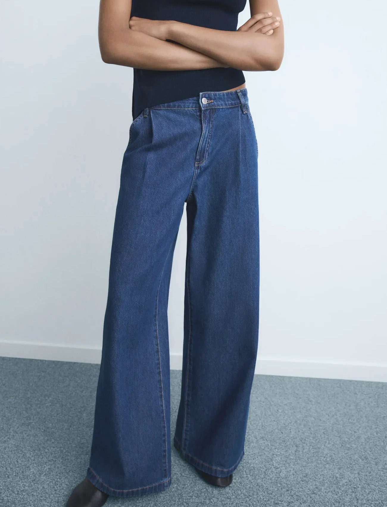 Mango Wide Leg Pleated Jeans, 42, Blue, Jeans > Lige-Almindelige, Dame