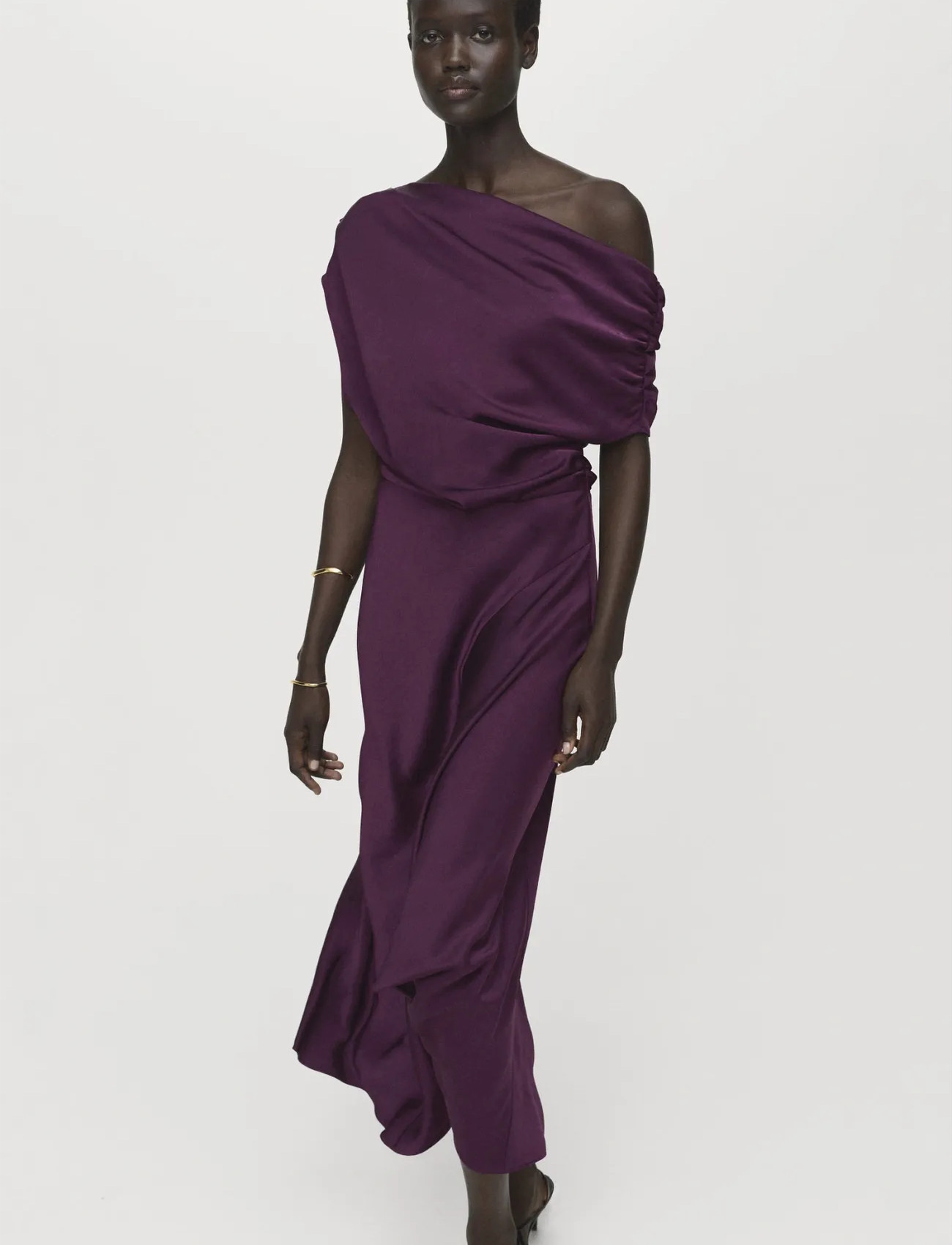 Mango Asymmetrical Satin Dress, M, Purple, Kjoler > Knælange Og Midi, Dame