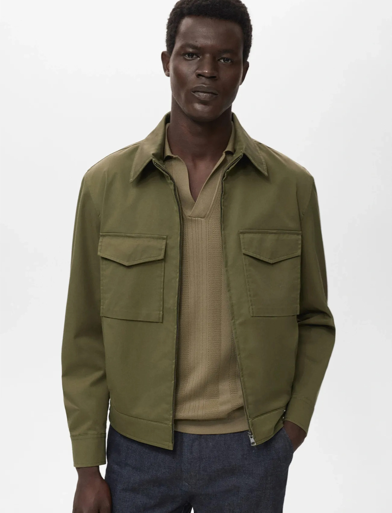 Mango Cotton Jacket With Pockets, XL, Khaki green, Jakker > Lette Jakker, Herre