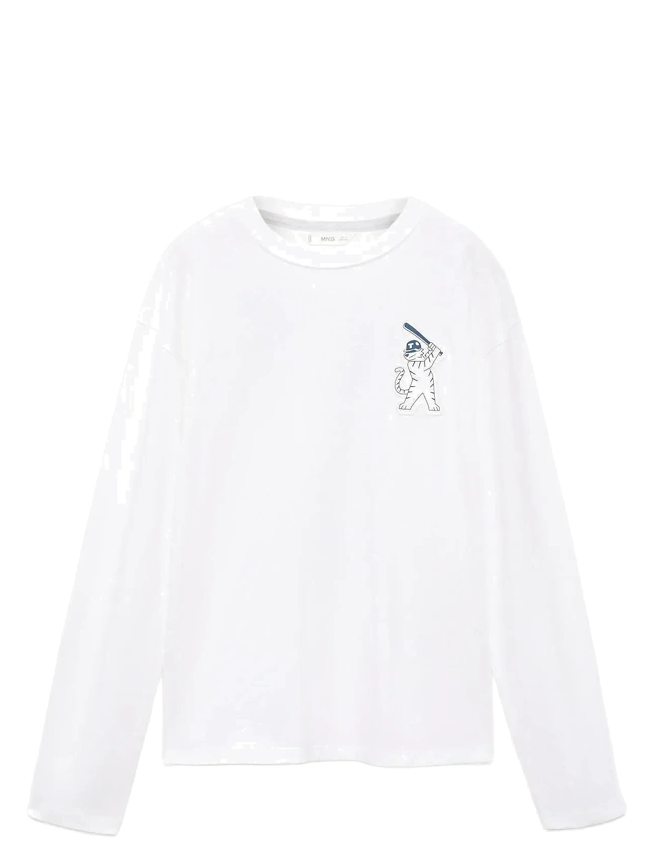 Mango Printed Cotton-Blend T-Shirt, 9-10, White, T-Shirts > Langærmede T-shirts, Børn