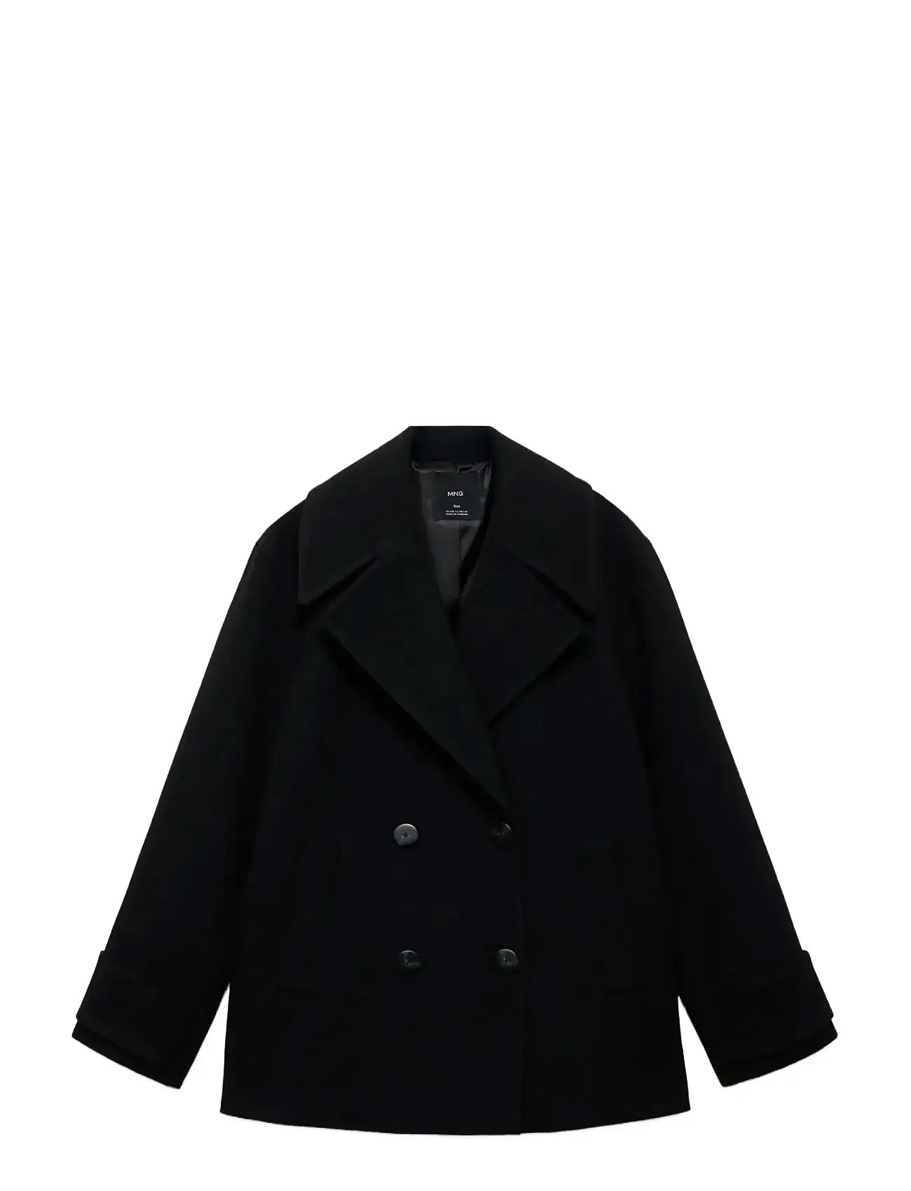 MANGO Double-Breasted Wolle-Blend Mantel Schwarz - S - Damen