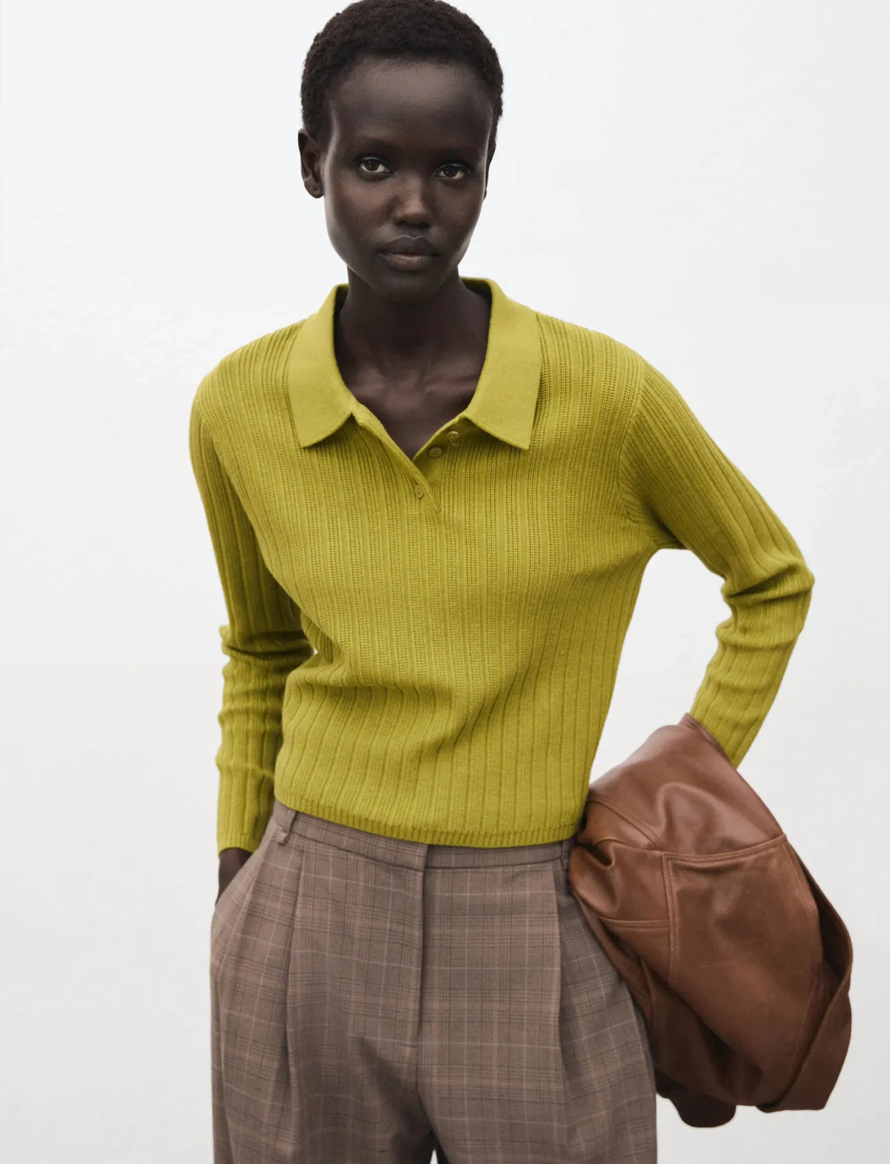Mango Polo-Neck Ribbed Sweater, XS, Green, Strik > Trøjer, Dame