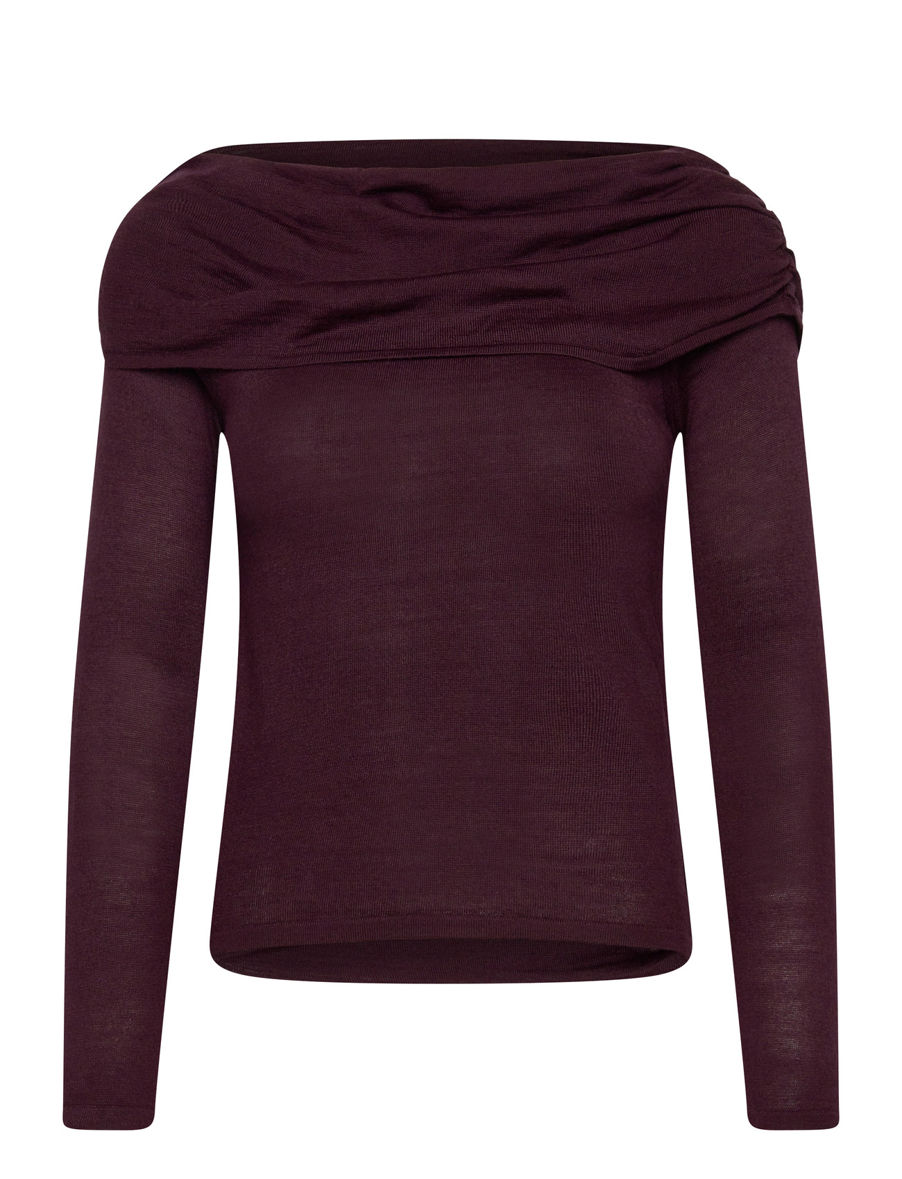 MANGO Fitted Pullover With Draped Neckline Burgundy - XS - Damen
