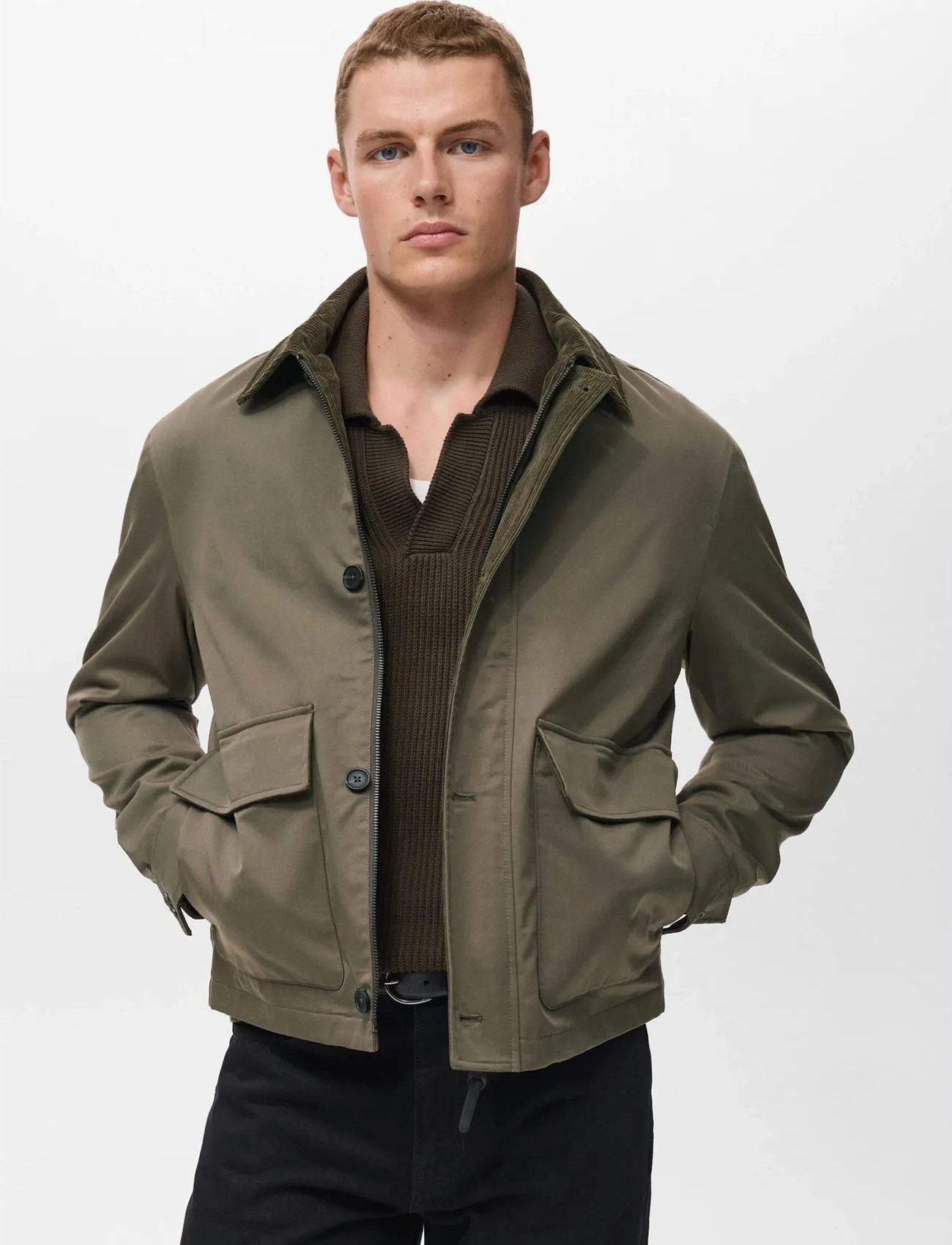 Mango Water-Repellent Jacket With Corduroy Collar, S, Jackets, Braun - Light Männerswear