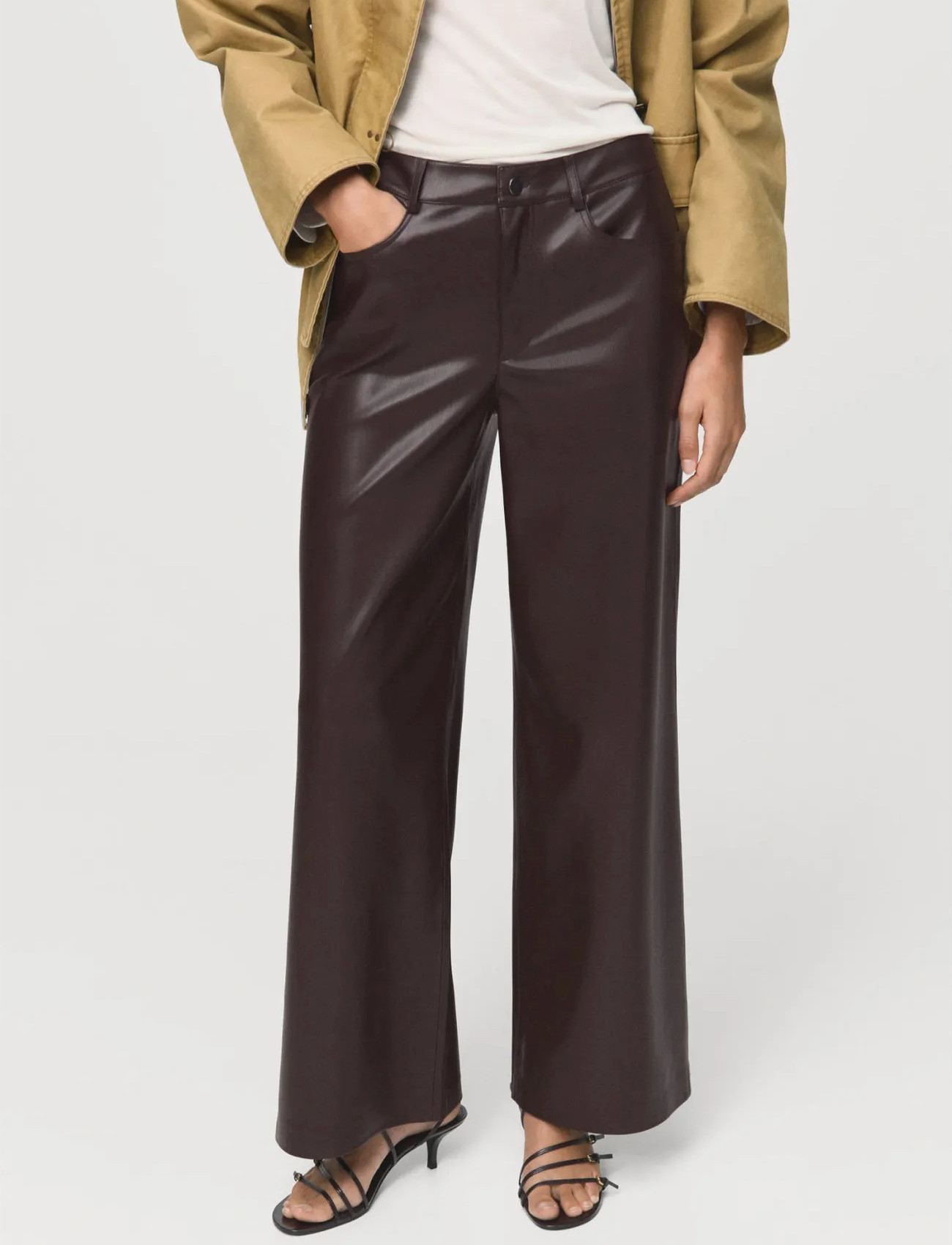 Mango Straight-Leg Faux-Leather Trousers, 34, Brown, Bukser > Lige Ben, Dame