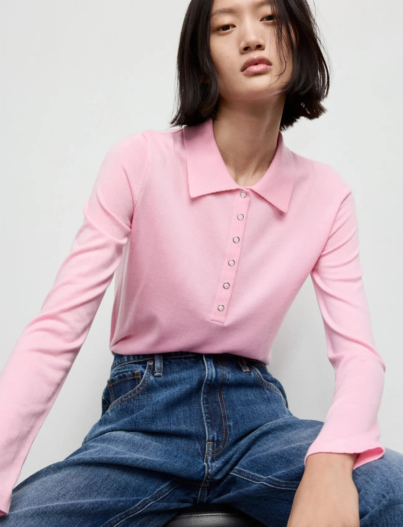 Mango Long-Sleeved Polo-Neck Sweater, XS, Pink, T-Shirts & Toppe > Langærmede, Dame