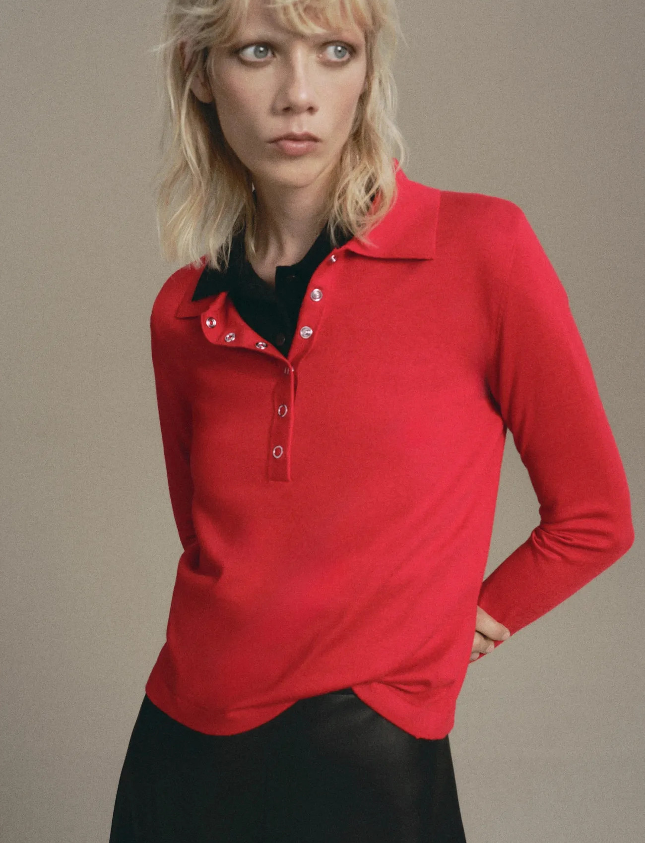 Mango Long-Sleeved Polo-Neck Sweater, S, Red, T-Shirts & Toppe > Langærmede, Dame
