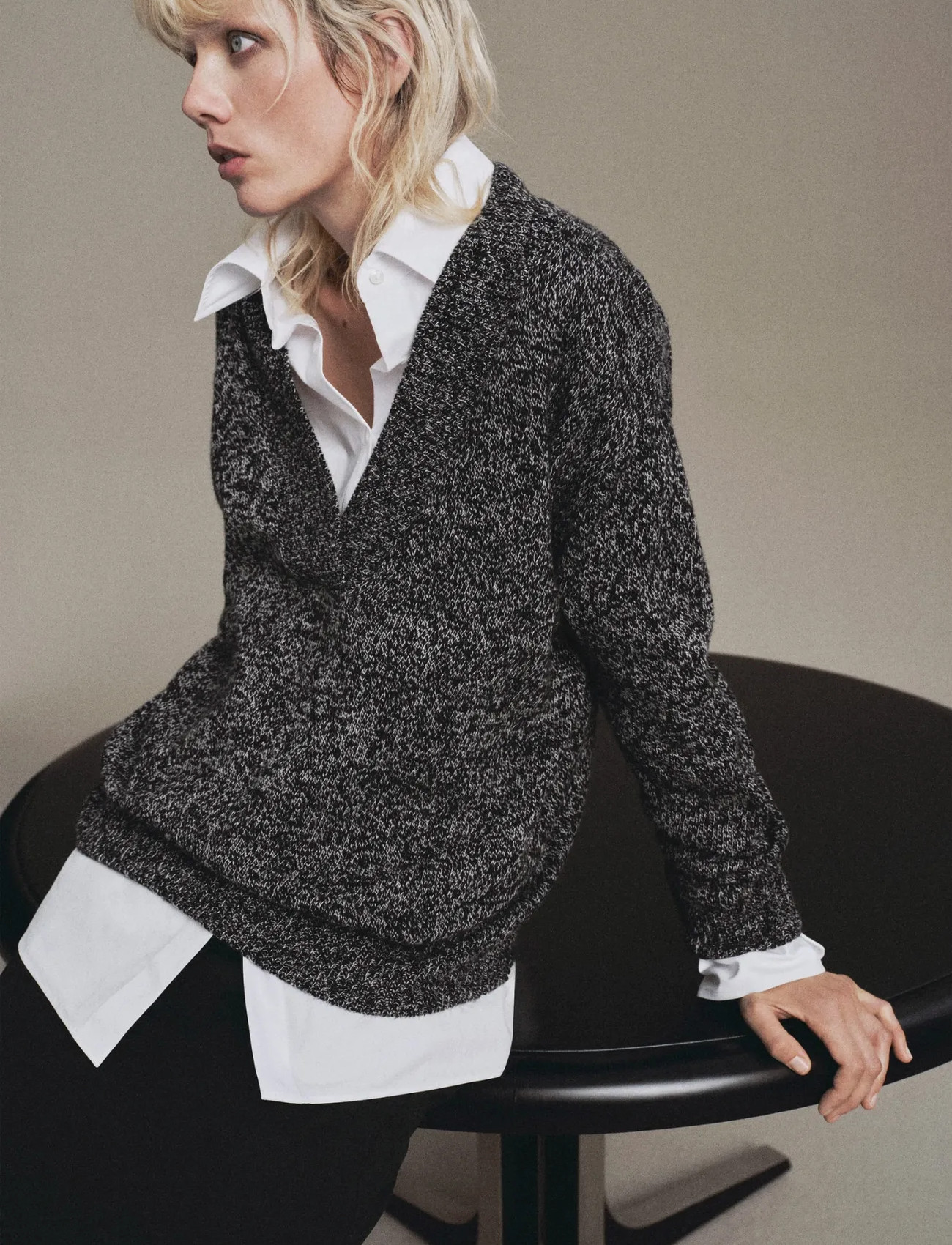 Mango Speckled V-Neck Sweater, S, Multi/patterned, Strik > Trøjer, Dame