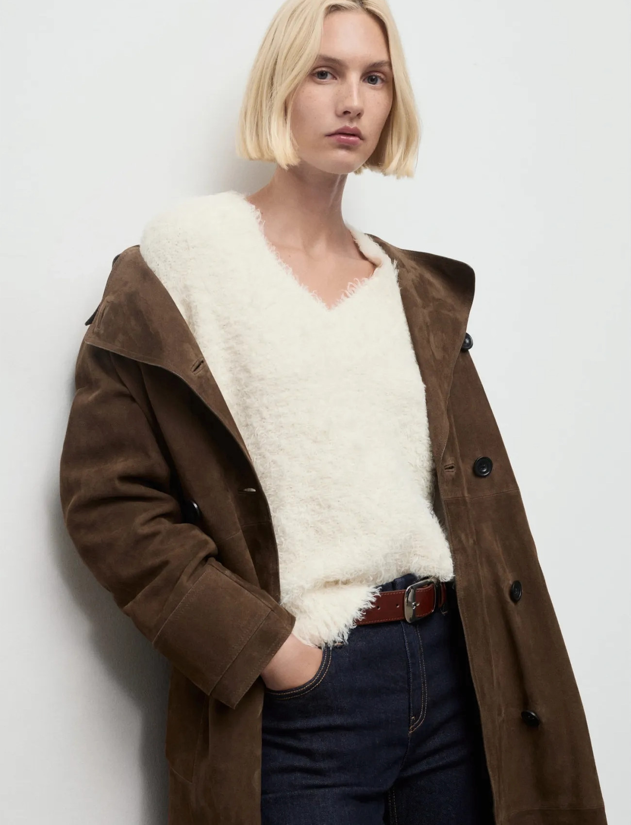 Mango Faux-Fur Knitted Sweater, XL, White, Strik > Trøjer, Dame