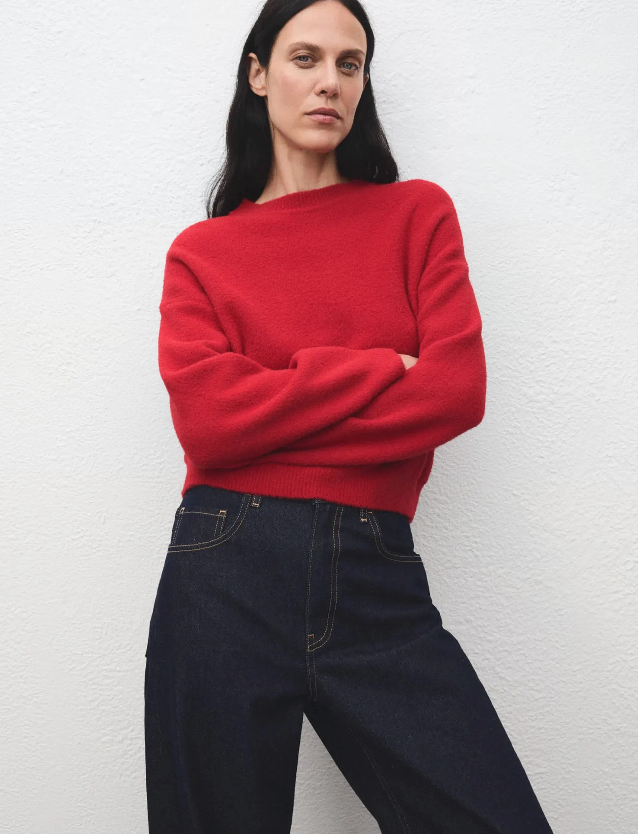 Mango Round-Neck Knitted Sweater, M, Red, Strik > Trøjer, Dame