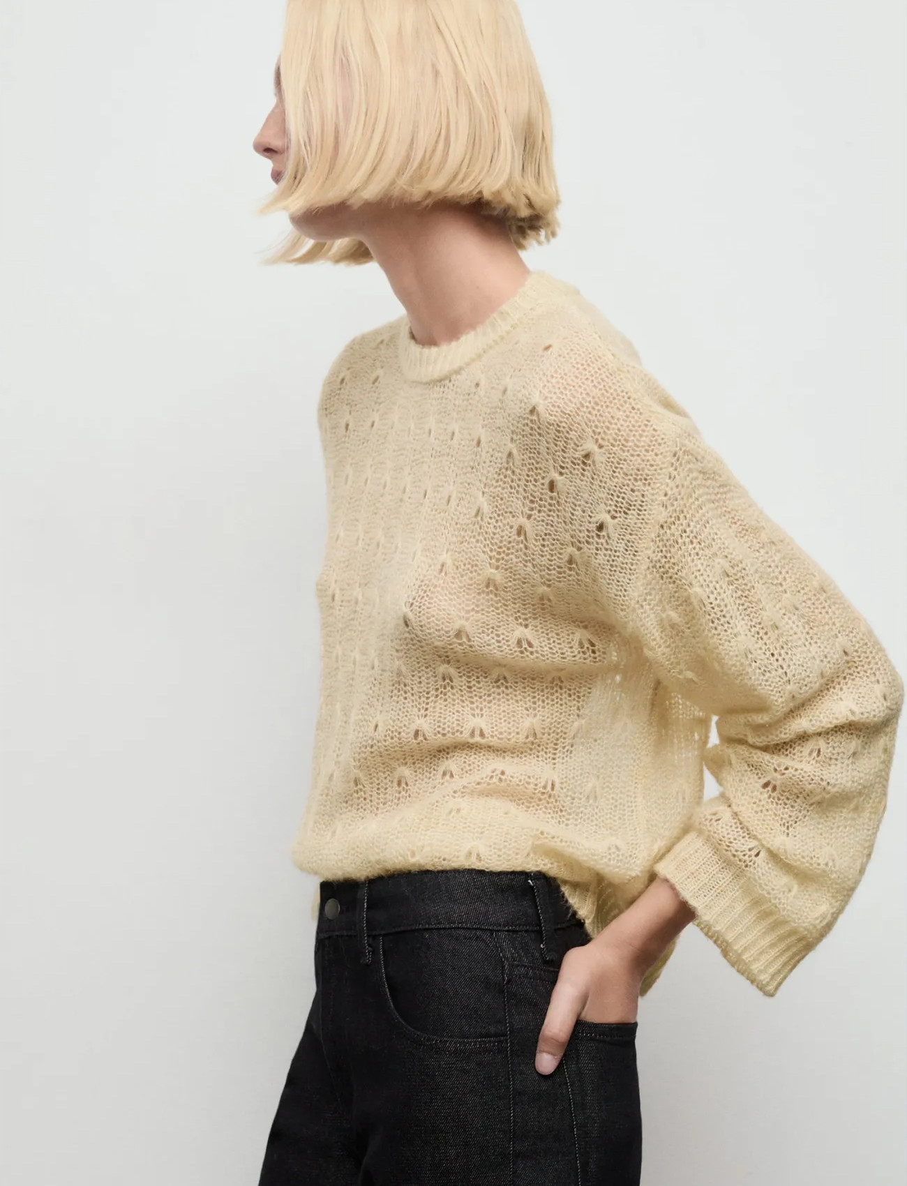 Mango Openwork Knit Sweater, L, Cream, Strik > Trøjer, Dame