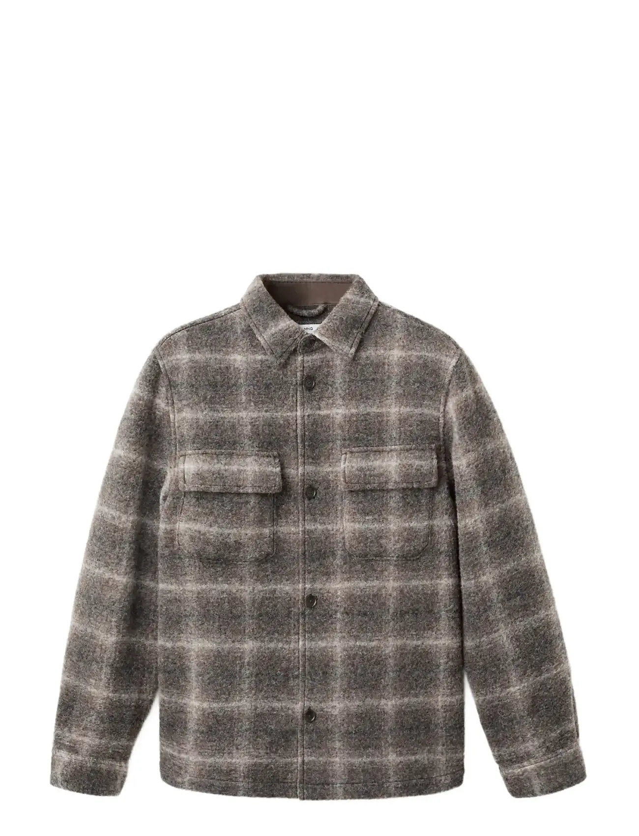 MANGO Check Wolle-Blend Overshirt Braun - S - Herren
