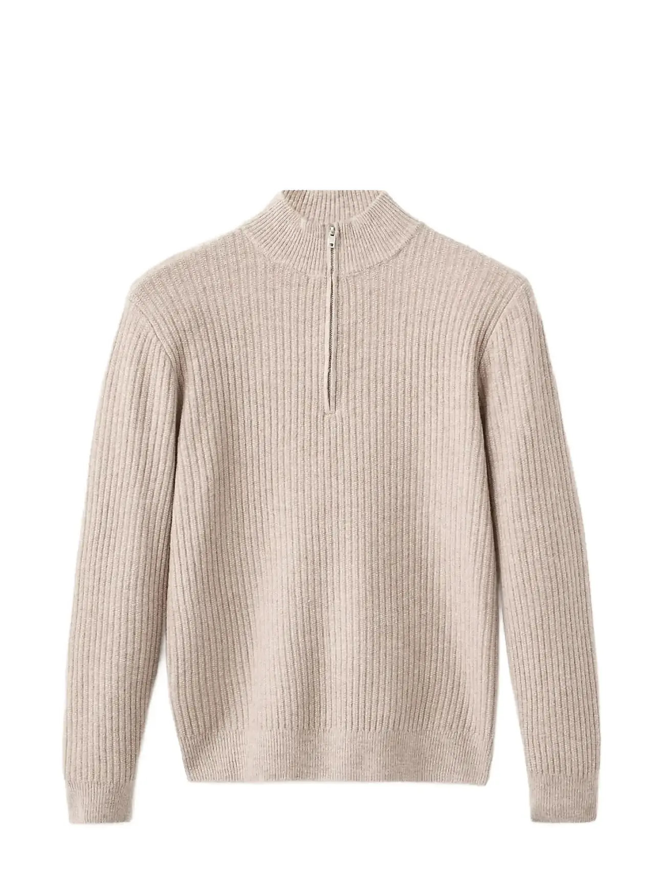 MANGO Ribbed Pullover With Zip Neck Beige - XXL - Herren
