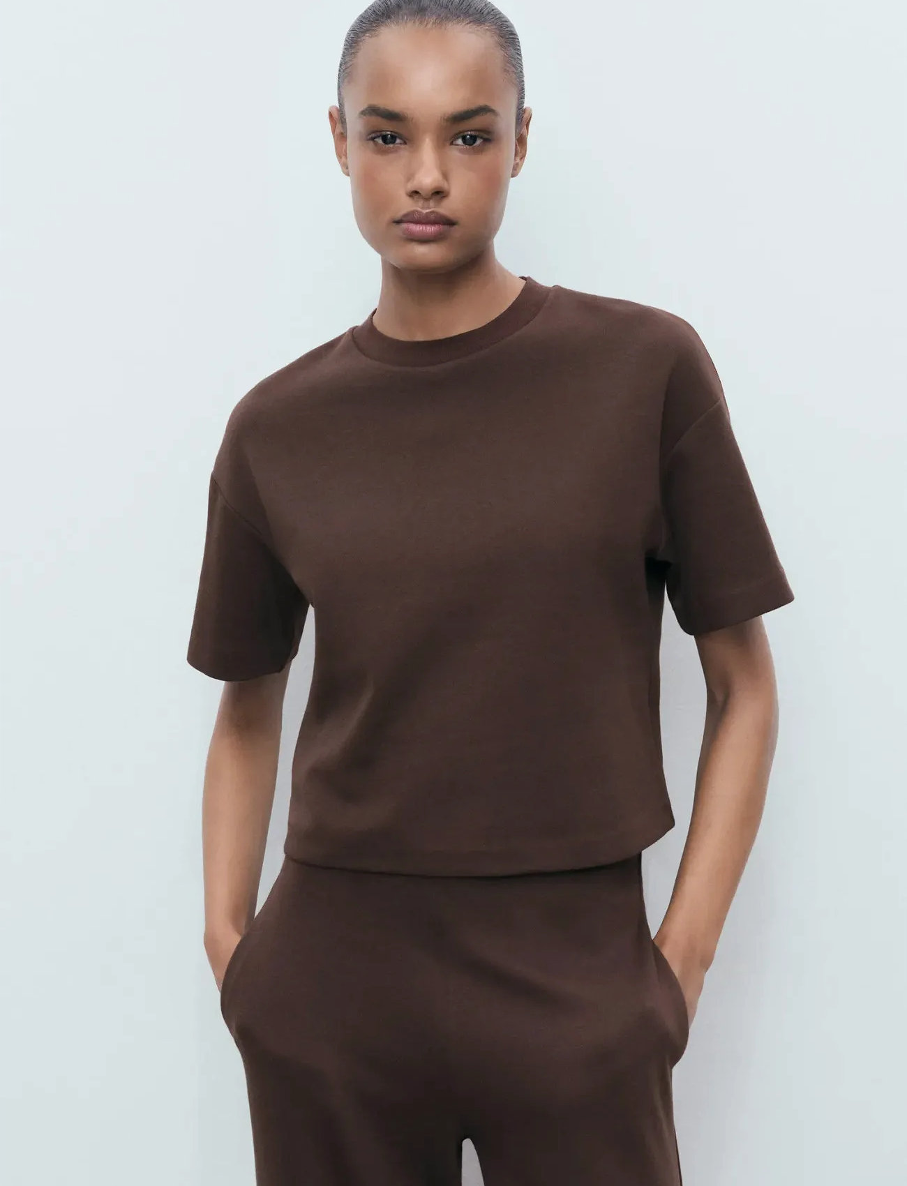 Mango Cotton Short-Sleeved T-Shirt, XS, Brown, T-Shirts & Toppe > Kortærmede, Dame