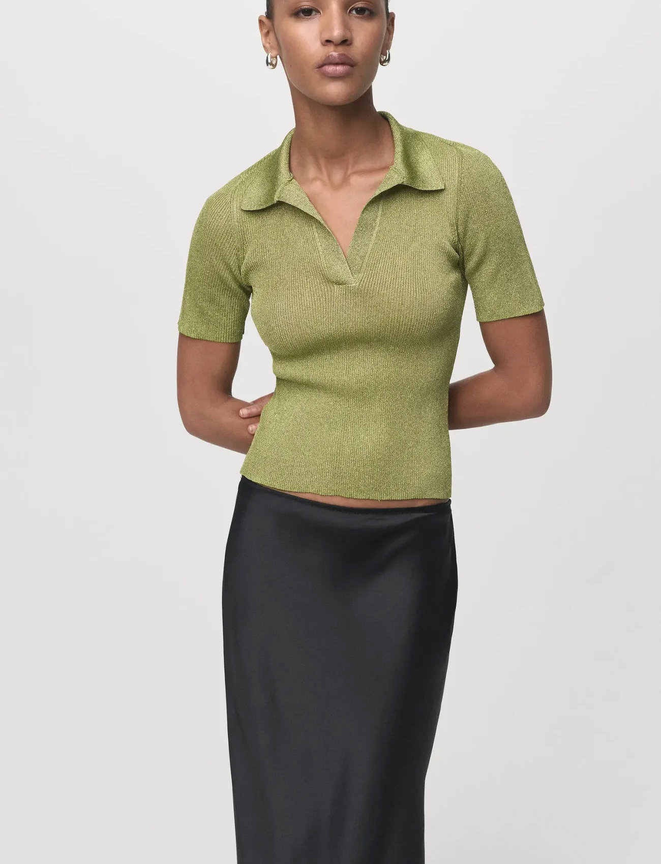 Mango Lurex Polo Neck Sweater, L, Green, Strik > Trøjer, Dame