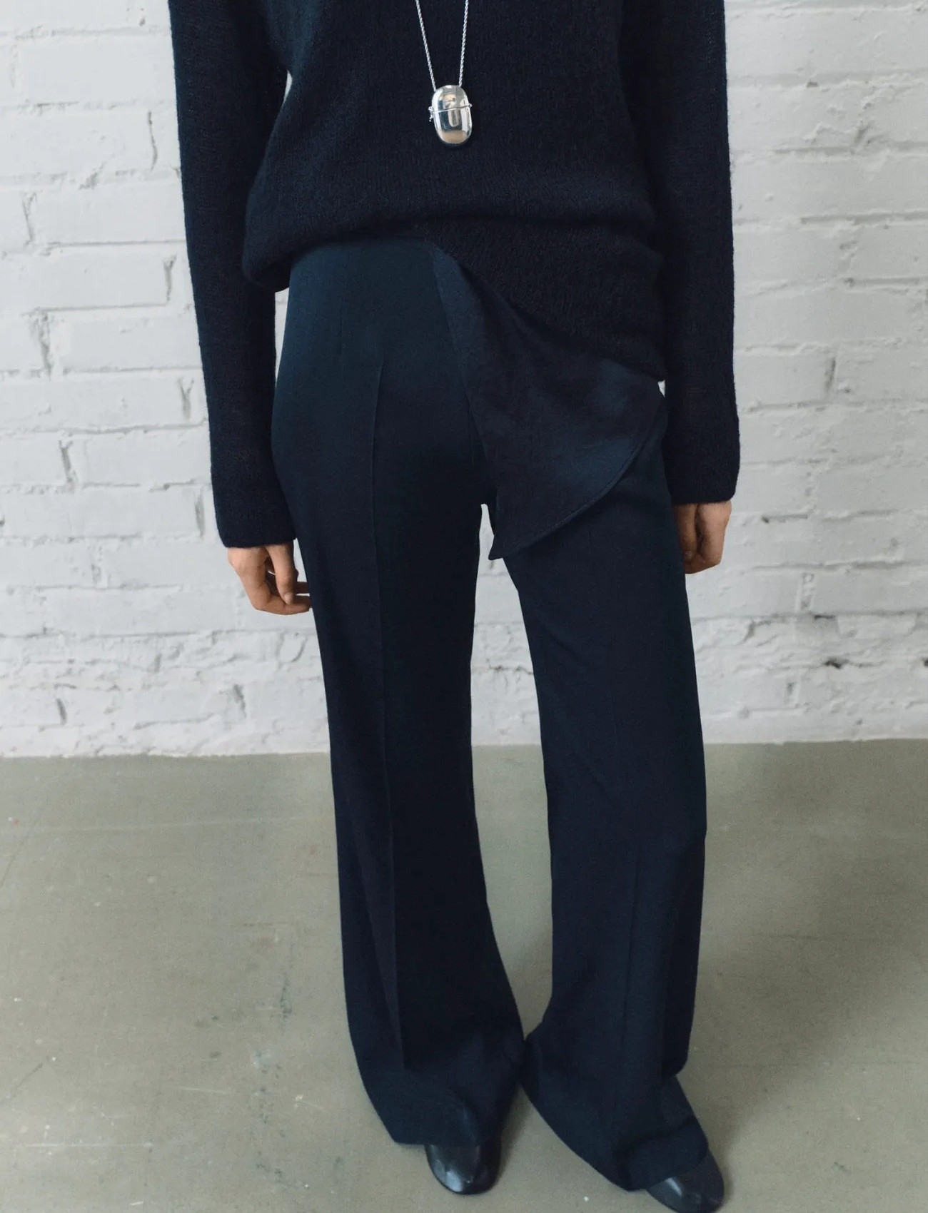 Mango Long Flared Trousers, 34, Navy, Bukser > Flared, Dame