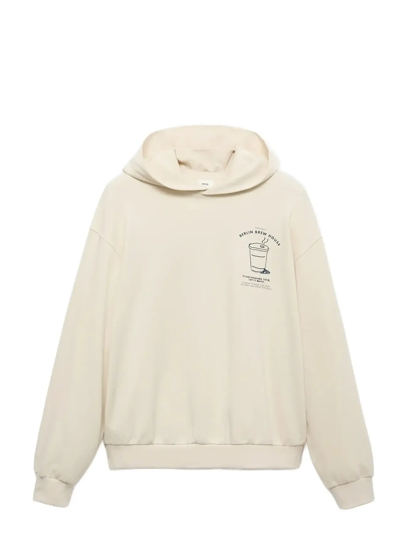 MANGO Graphic Hooded Sweatshirt Cream - XS - Herren