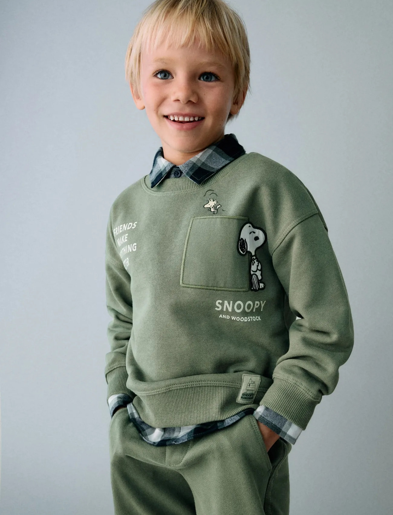 Mango Embroidered Snoopy Sweatshirt, 2-3, Green, Sweatshirts & Hættetrøjer > Sweatshirts, Børn