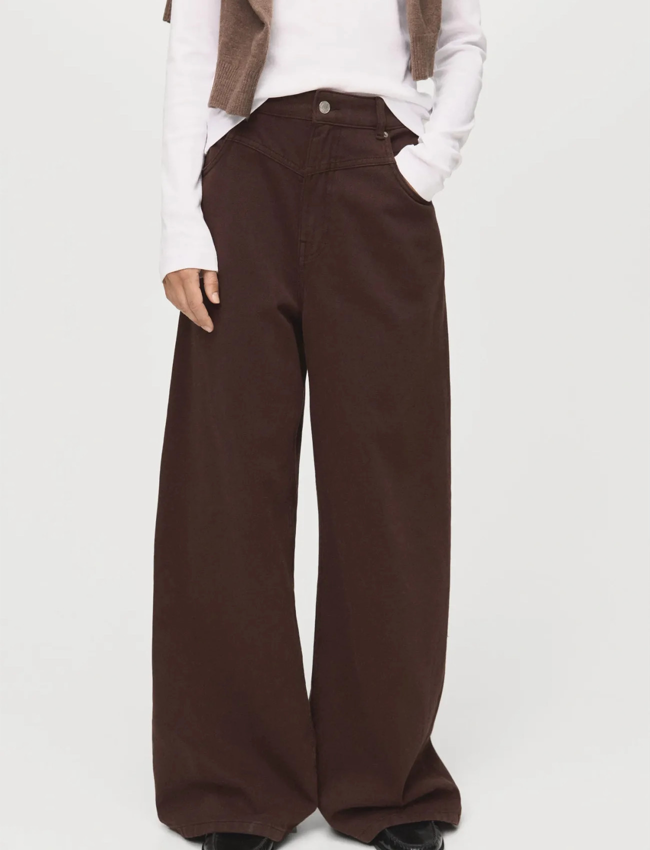 Mango Wide Leg Mid-Rise Loose-Fit Jeans, 34, Brown, Jeans > Vidde, Dame