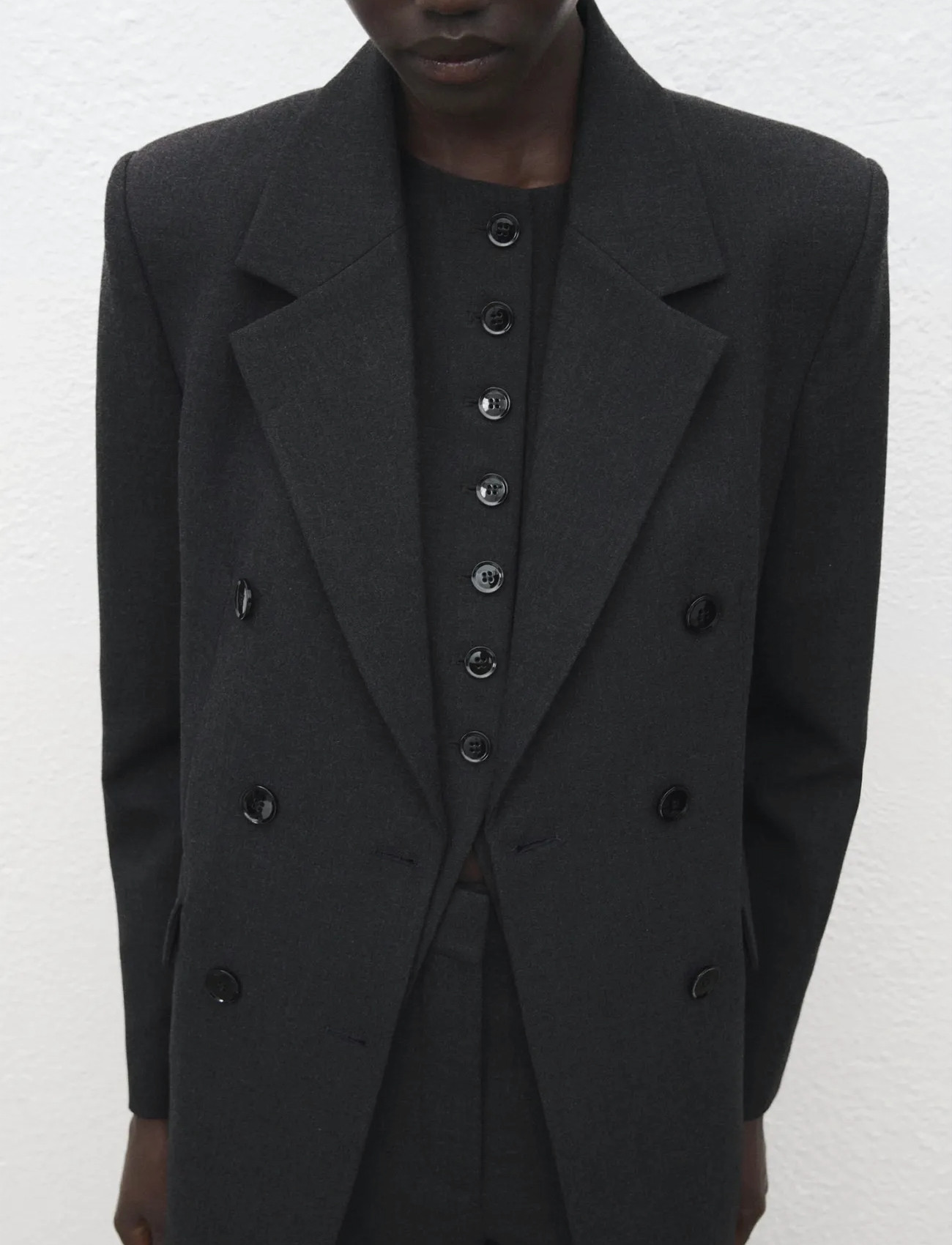 Mango Double-Breasted Suit Jacket, L, Grey, Blazere > Dobbeltradede Blazere, Dame