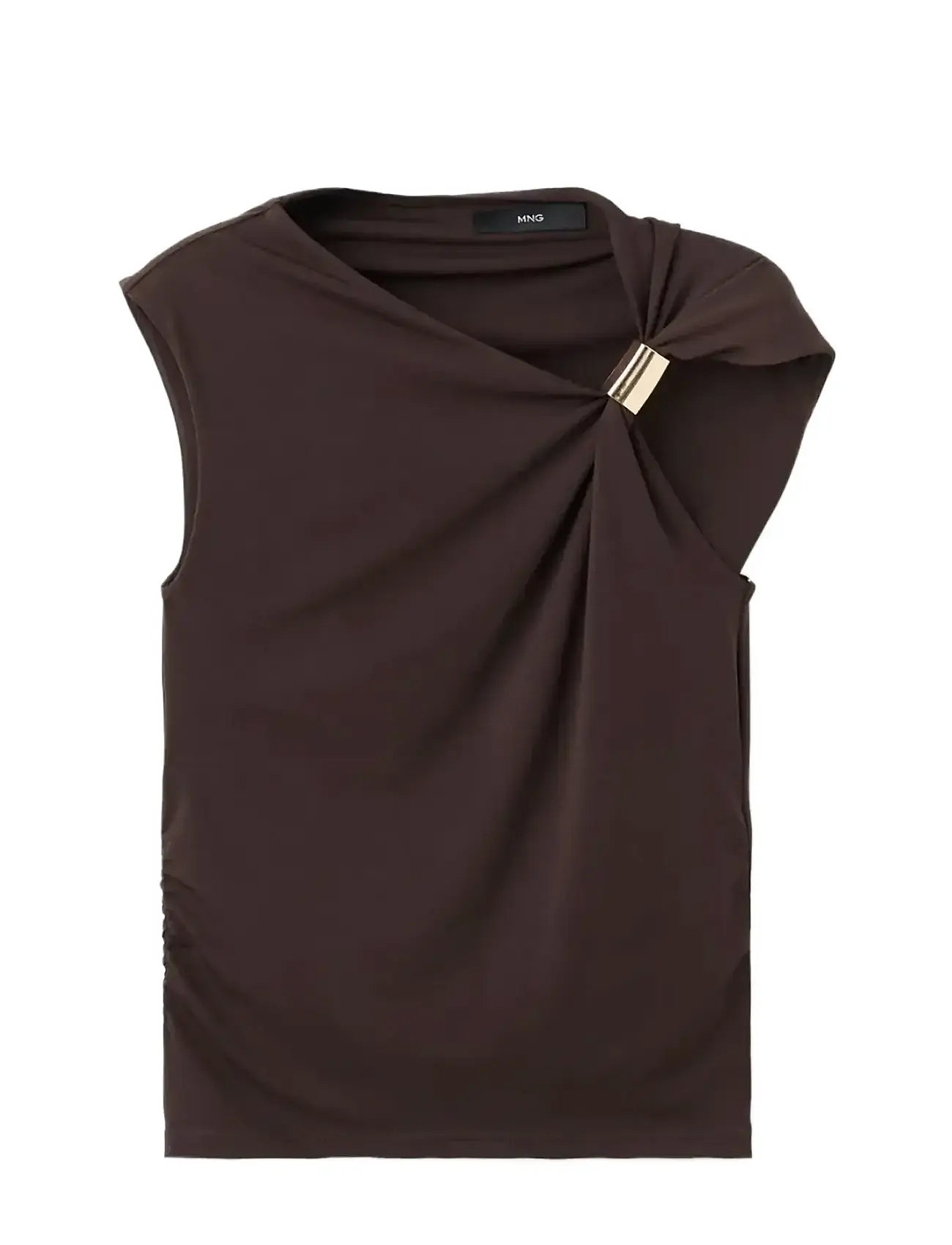 MANGO Oberteil With Asymmetrical Neckline Und Metallic Detail Braun - S - Damen