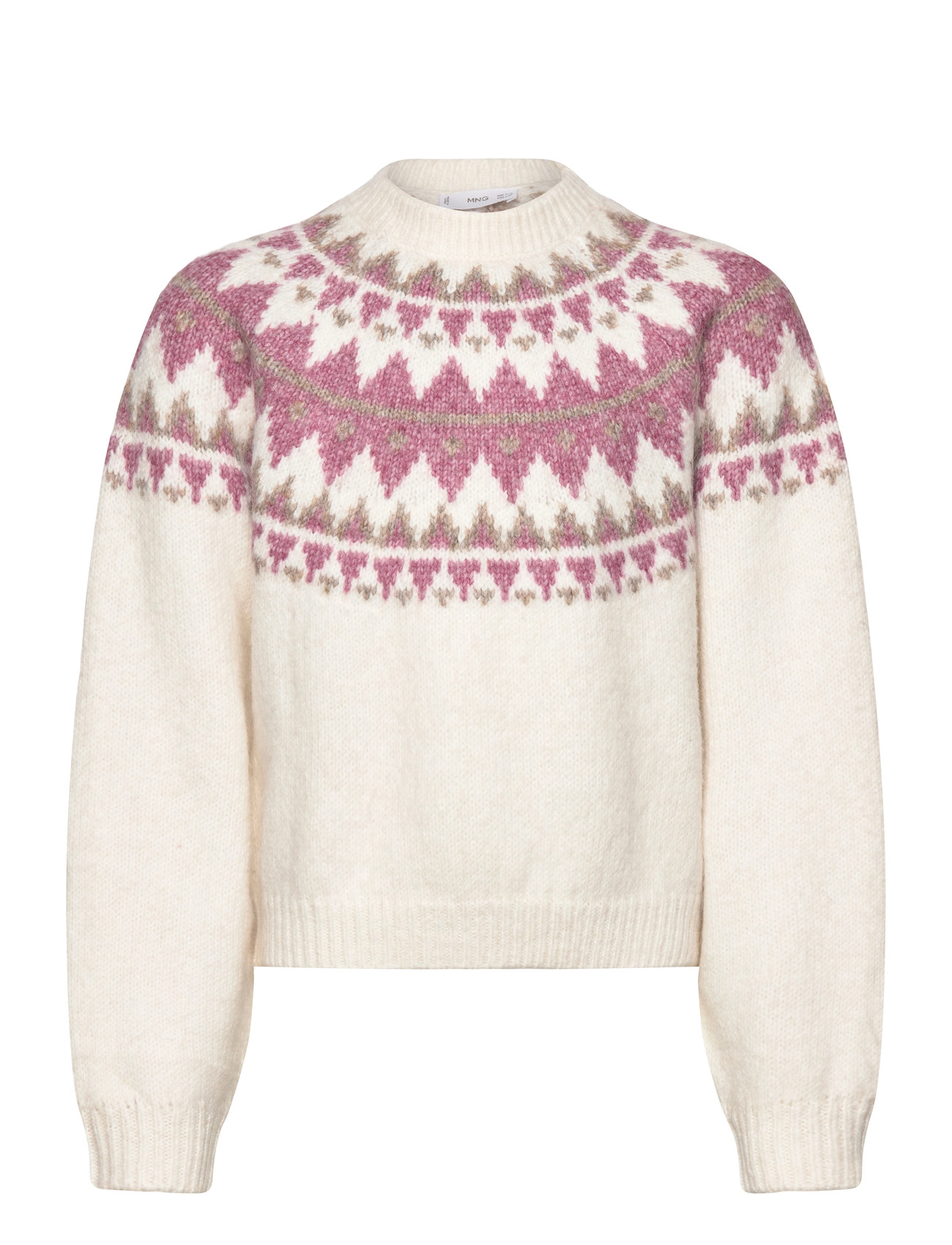 Mango Jacquard Knitted Sweater, 9-10, White, Strik > Pullovere, Børn