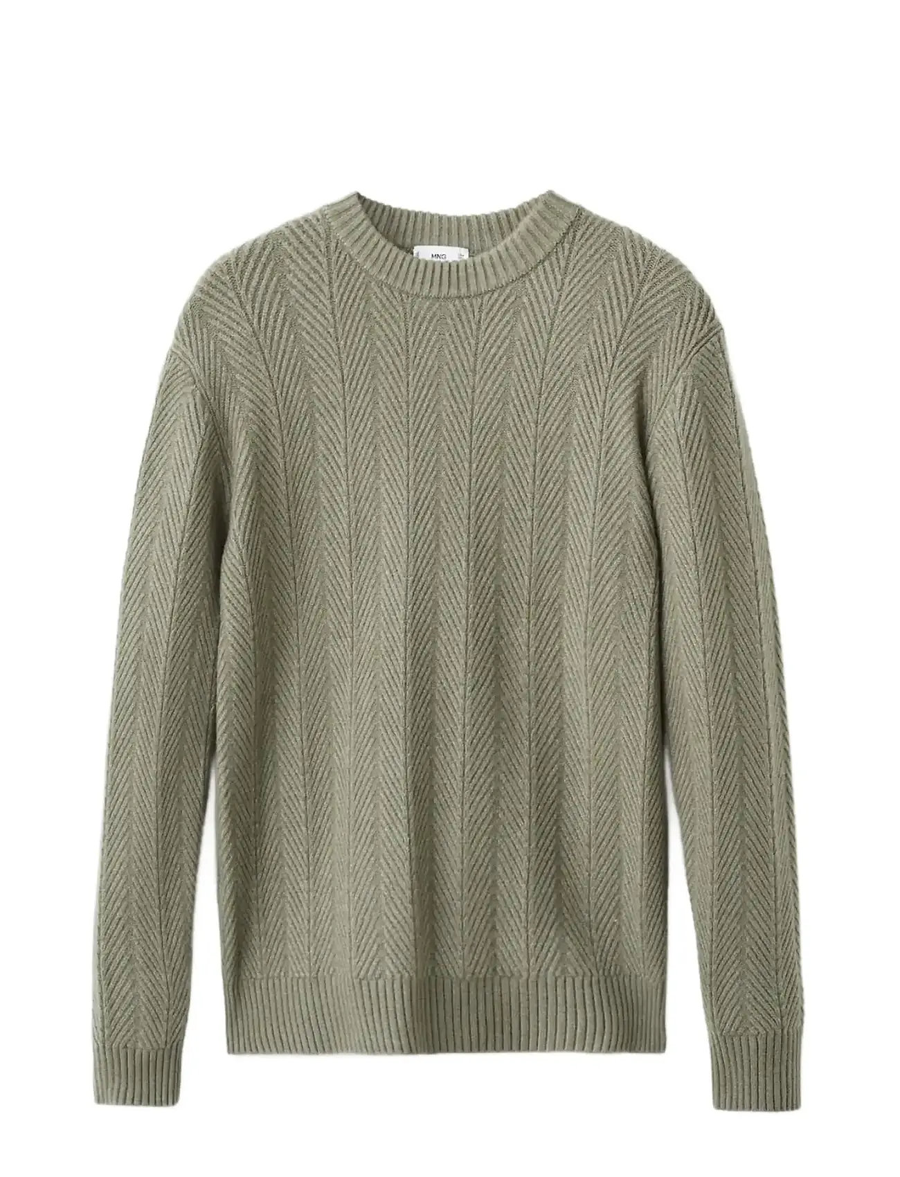 MANGO Herringbone Structured Pullover Khaki - S - Herren