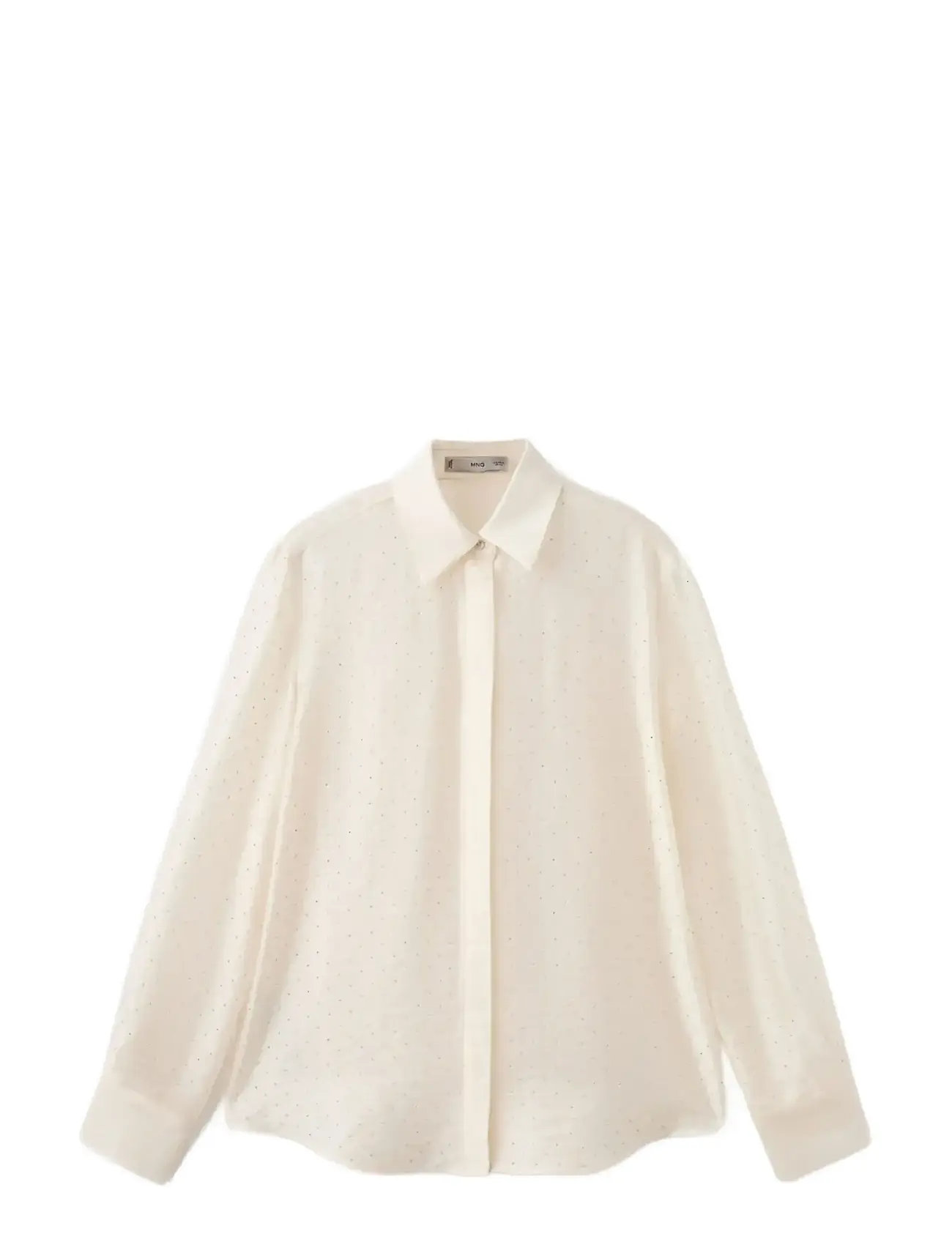 MANGO Satin Shirt With Rhinestones Cream - L - Damen