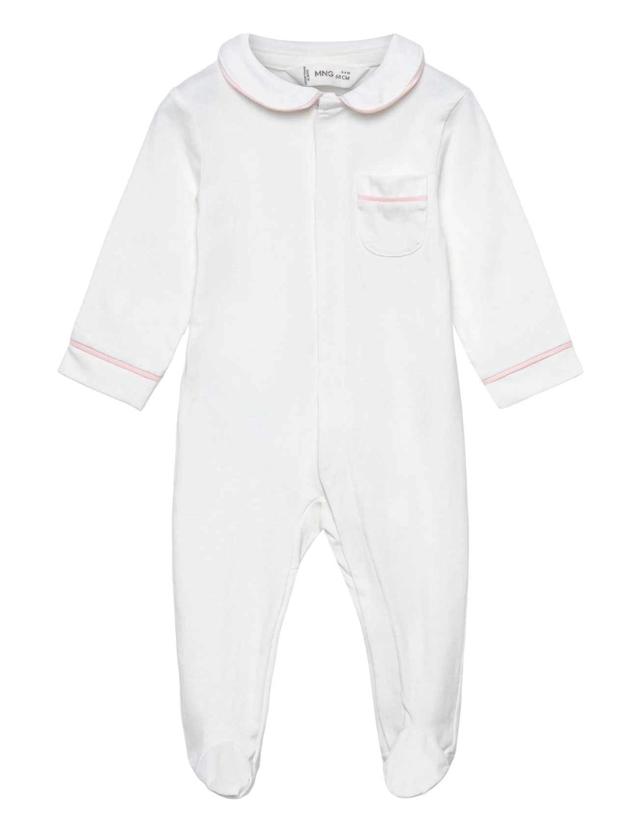 Mango Baby-Neck Pyjamas With Pocket, 6-9M, White, Bodysuits > Langærmede Bodysuits, Børn