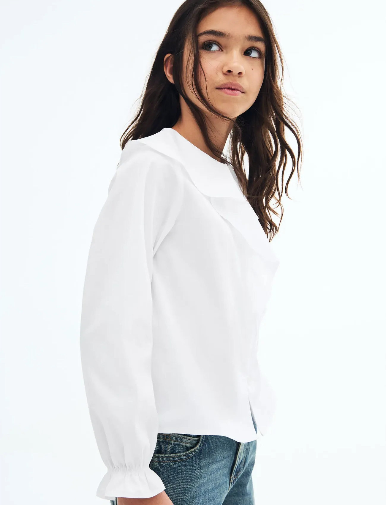 Mango Shirt With Ruffle Detail, 8, White, Skjorter > Langærmede Shirts, Børn