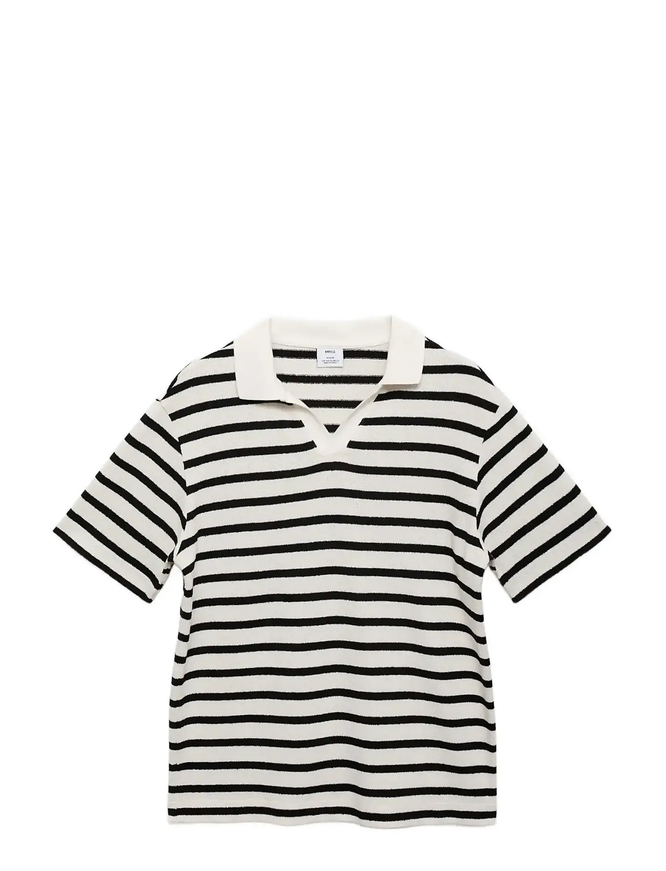 MANGO Gestreift Textured Strick Polo Shirt Weiß - S - Herren