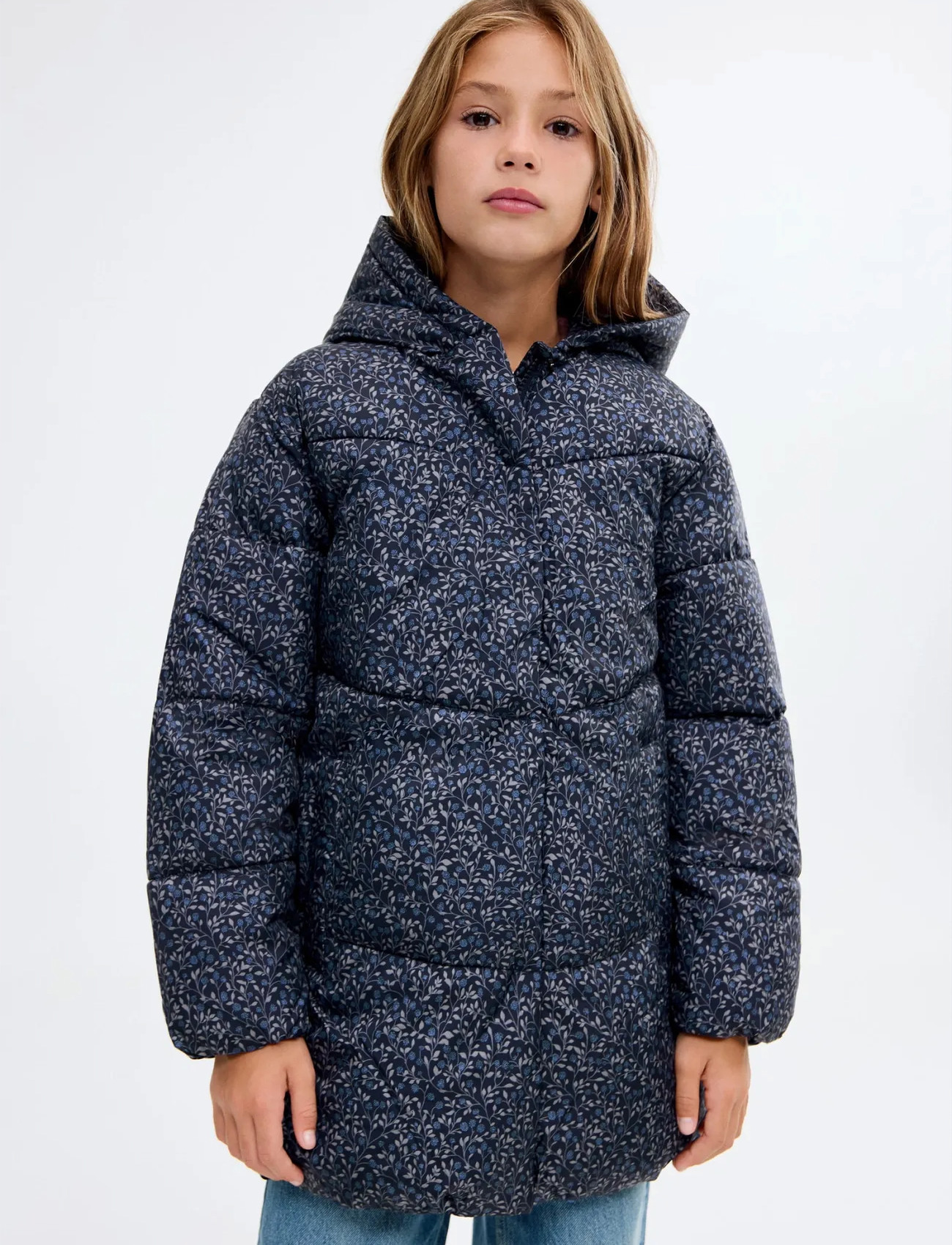 Mango Floral-Print Coat, 9, Navy, Jakker Og Frakker > Puffer Og Vatterede, Børn